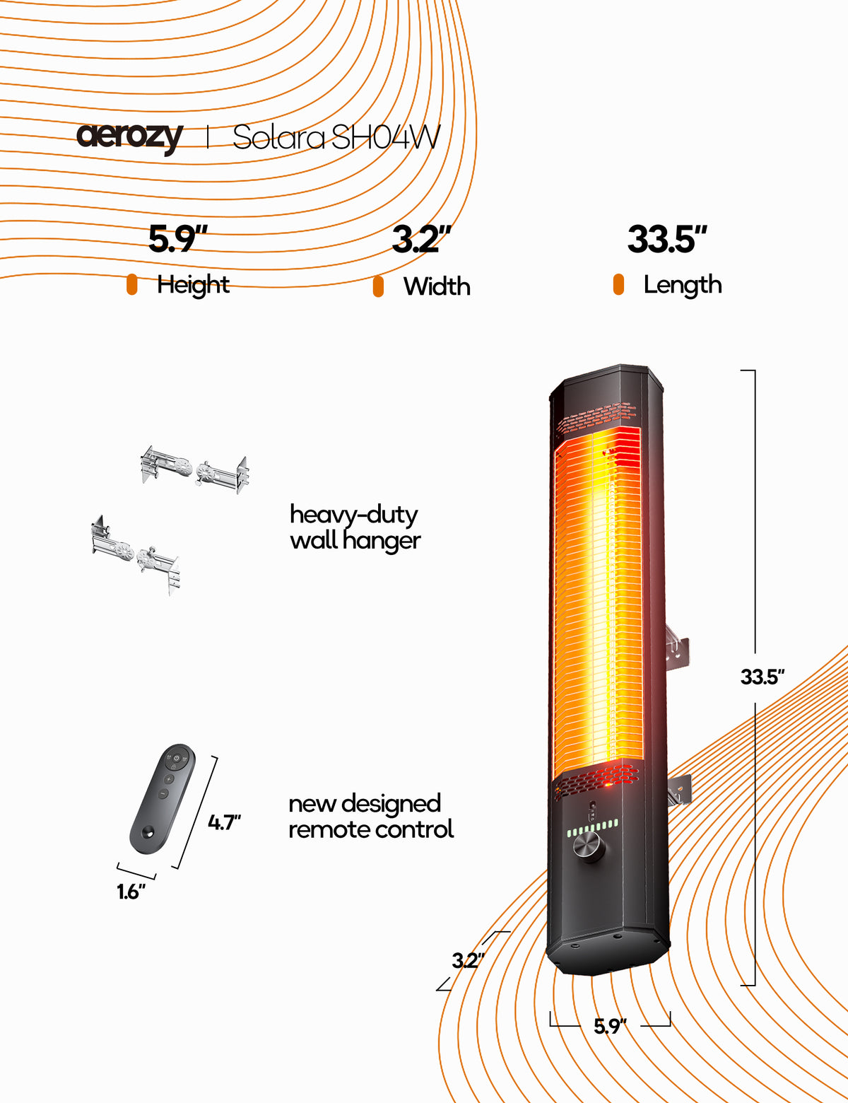 Patio Heater for Outdoor Use, 33.4" Electric Overhead Heaters, 1500W, Wall Mount Infrared Heater, 9 Levels Heating with Remote, 9H Timers, IPX5 Waterproof, Garage, Restaurant Backyard, Black