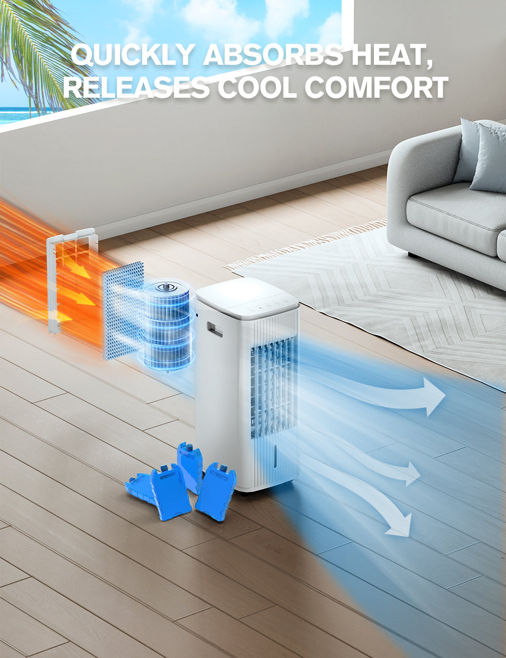 Windowless Portable Air Conditioner, 3-In-1 Evaporative Air Cooler for Room No Window Needed, 4 Ice Packs, 7H Timer, 70Β° Oscillation Swamp Cooler Fan, Ventless Portable Ac Unit for Office White L36Y