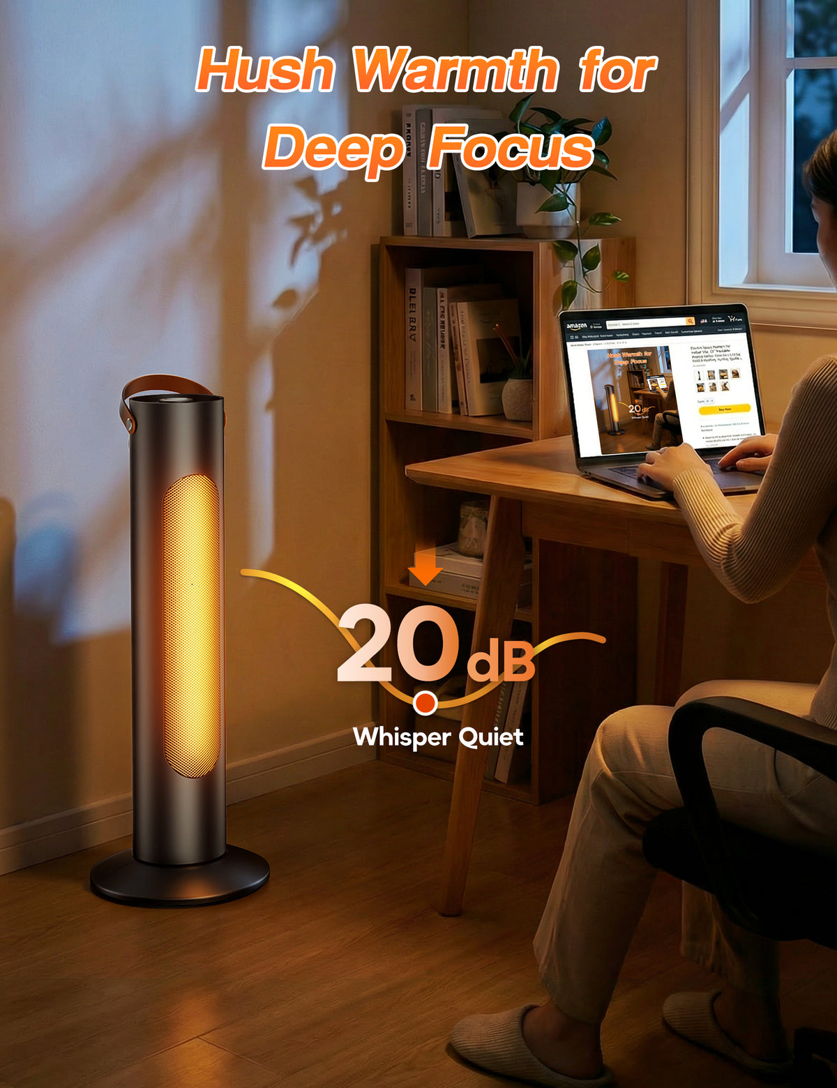 25" Space Heaters for Indoor Use, 1500W, 2 Heating & Fan Mode, Quiet 2-IN-1 Tower Heater and Fan Combo, 2S Instant Heating, 70°Oscillation, Quiet, 6 Safety Protections, for Bedroom Office black