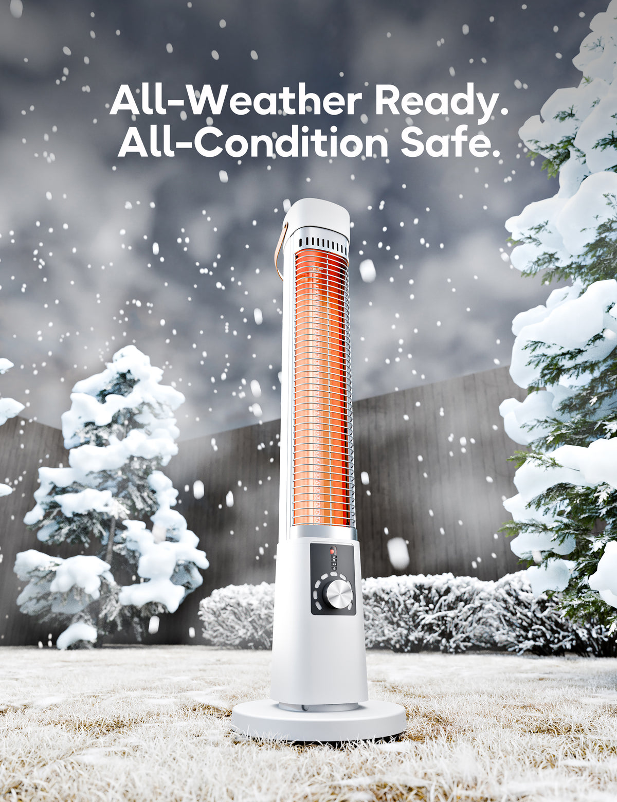 Patio Heater for Outdoor Use, Infrared Electric Outdoor Heater, 1500W Instant Heating, 60-Degree Oscillation, 9 Heat Levels, 9H Timer, Remote, for Garage, Backyard, Large Room, Indoor, 32.3", White