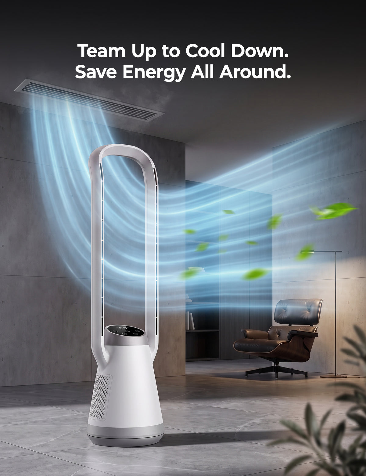 34.2" Bladeless Tower Fan for Bedroom, 70° Oscillating, Quiet DC Motor