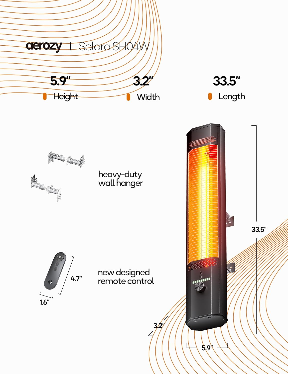 Patio Heater for Outdoor Use, 34.1" Electric Overhead Heaters, 1500W, Wall Mount Infrared Heater, 9 Levels Heating with Remote, 9H Timers, IPX5 Waterproof, Garage, Restaurant Backyard, Black