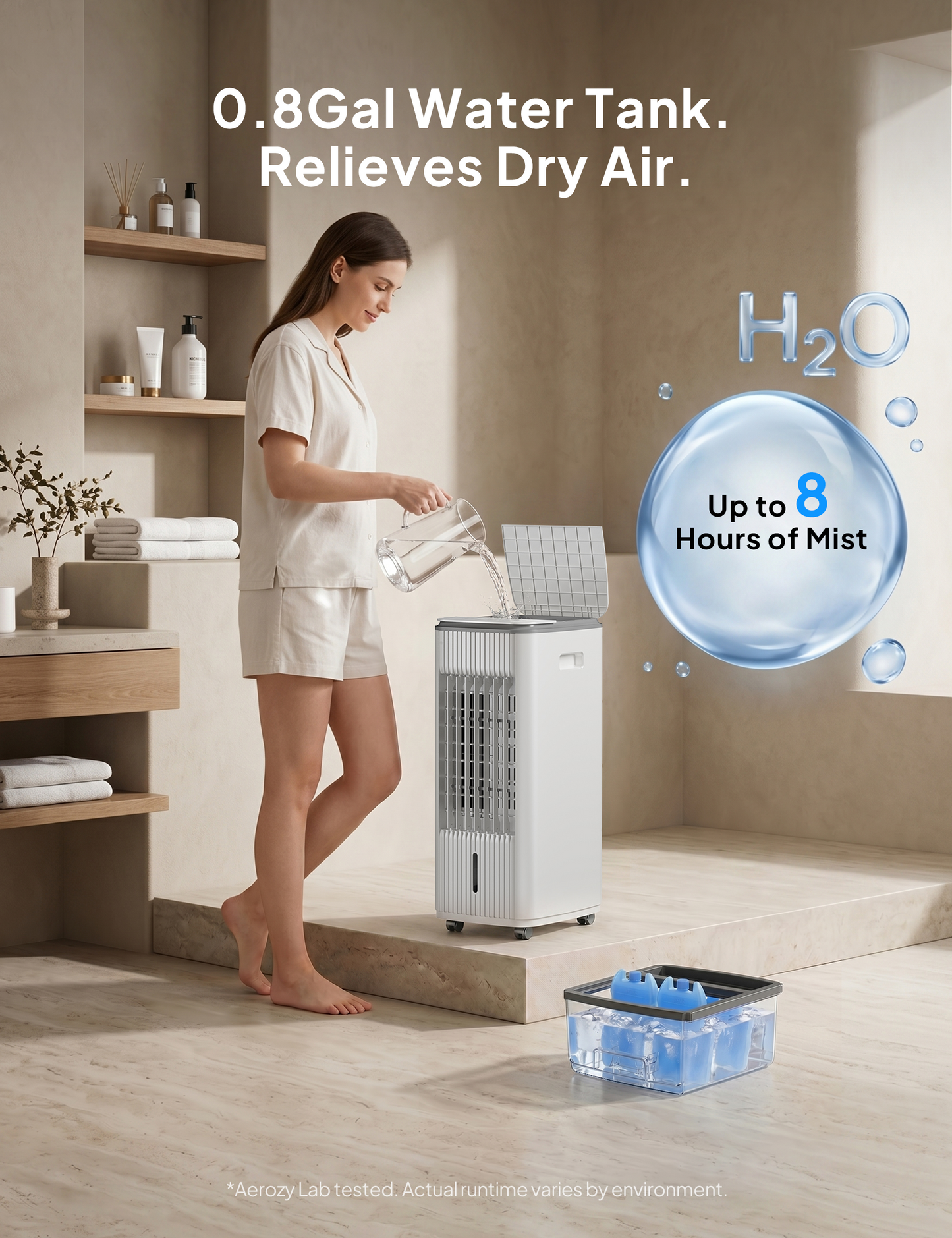 Windowless Portable Air Conditioner, 3-In-1 Evaporative Air Cooler for Room No Window Needed, 4 Ice Packs, 7H Timer, 70Β° Oscillation Swamp Cooler Fan, Ventless Portable Ac Unit for Office White-6