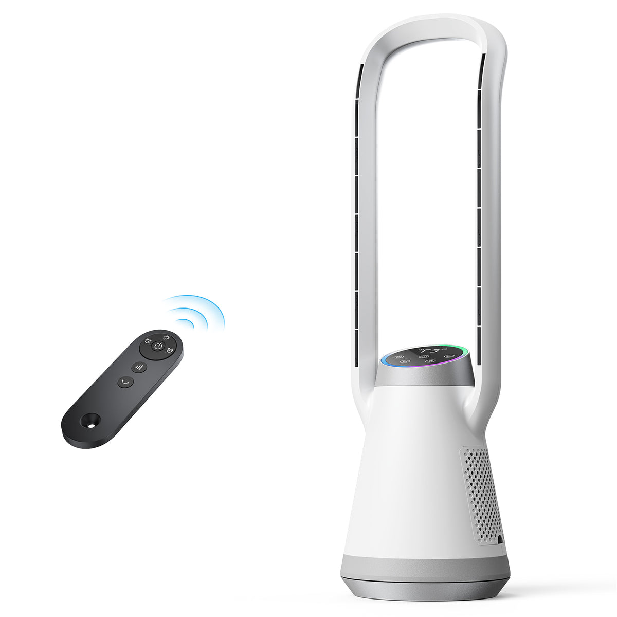 Aerozy Bladeless Tower Fan for Bedroom, 70° Oscillating & 12H Timer 20Ft/S Standing Floor Fan For Room With Remote, Fans That Blow Cold Air, 12H Timer, 3 Speeds, 5 Light Modes, For Home Office