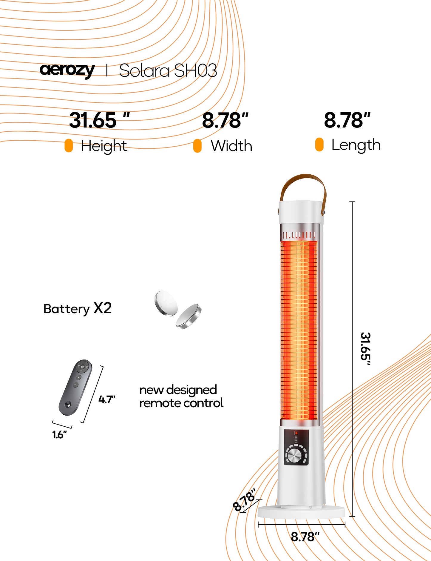 Patio Heater for Outdoor Use, Infrared Electric Outdoor Heater, 1500W Instant Heating, 60-Degree Oscillation, 9 Heat Levels, 9H Timer, Remote, for Garage, Backyard, Large Room, Indoor, 32.3", White