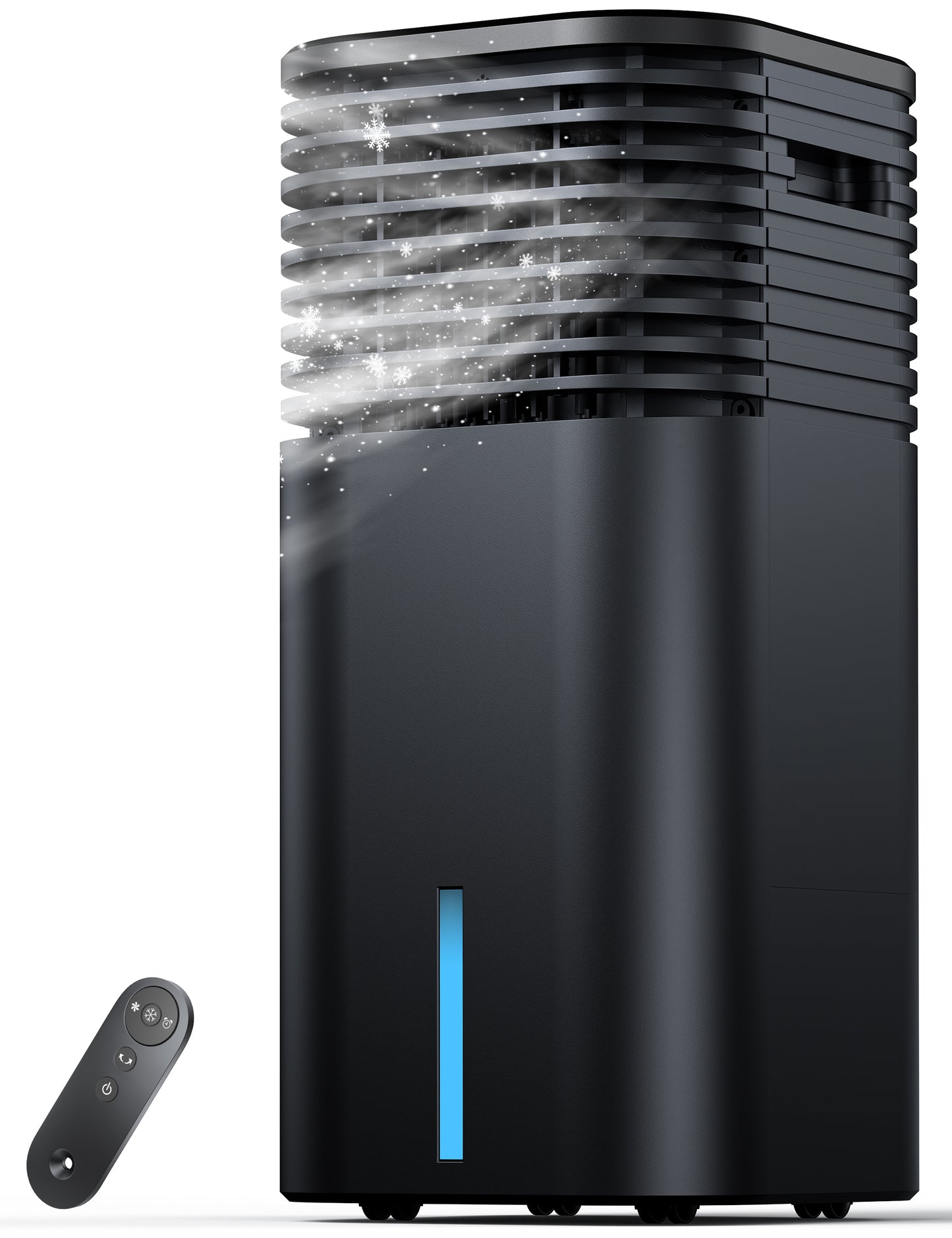 Windowless Portable Air Conditioner, 24.5" Small Evaporative Air Cooler for Room No Window, 3-Speed Settings, 4 Modes, 7H Timer, Remote Control, 4 Ice Packs, Quiet AC Unit for Bedroom, Black
