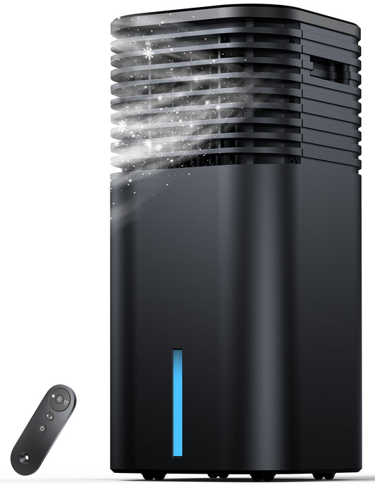 Windowless Portable Air Conditioner, 24.5" Small Evaporative Air Cooler for Room No Window, 3-Speed Settings, 4 Modes, 7H Timer, Remote Control, 4 Ice Packs, Quiet AC Unit for Bedroom, Black