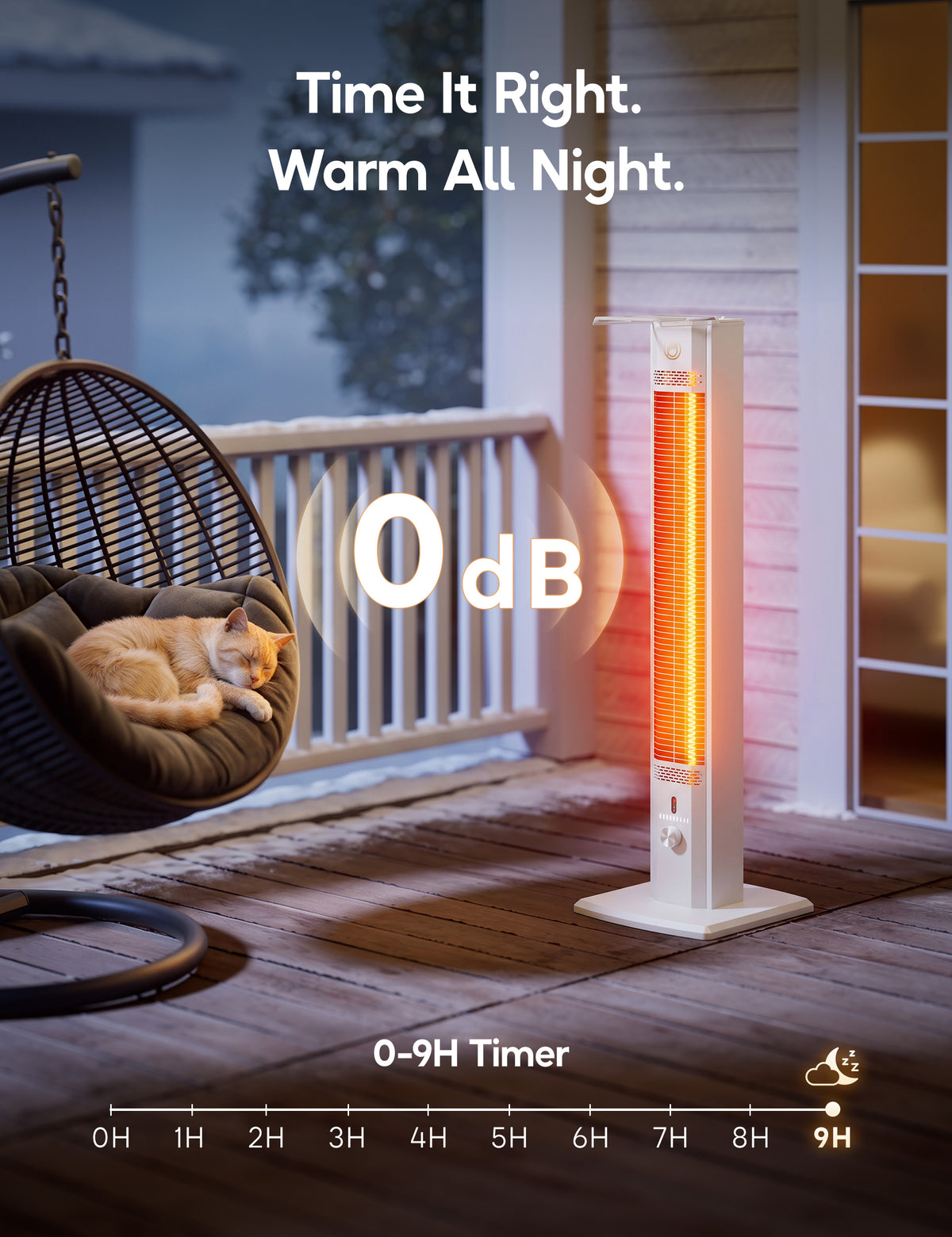 Patio Heater for Outdoor Use, 42.92" Infrared Electric Outdoor Heater, 1500W Instant Heating, Portable Space Heater, 9 Heat Levels, 9H Timer, Remote, for Garage, Backyard, Large Room, Indoor, White
