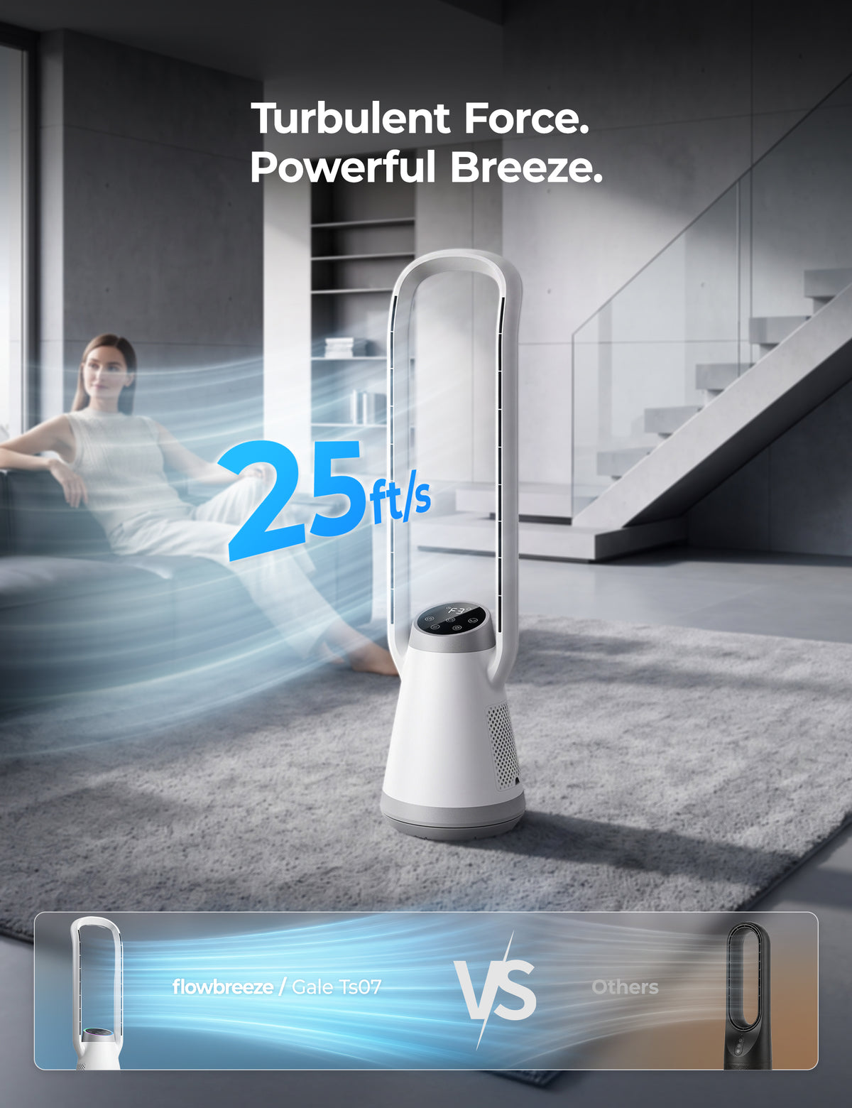 34.2" Bladeless Tower Fan for Bedroom, 70° Oscillating, Quiet DC Motor
