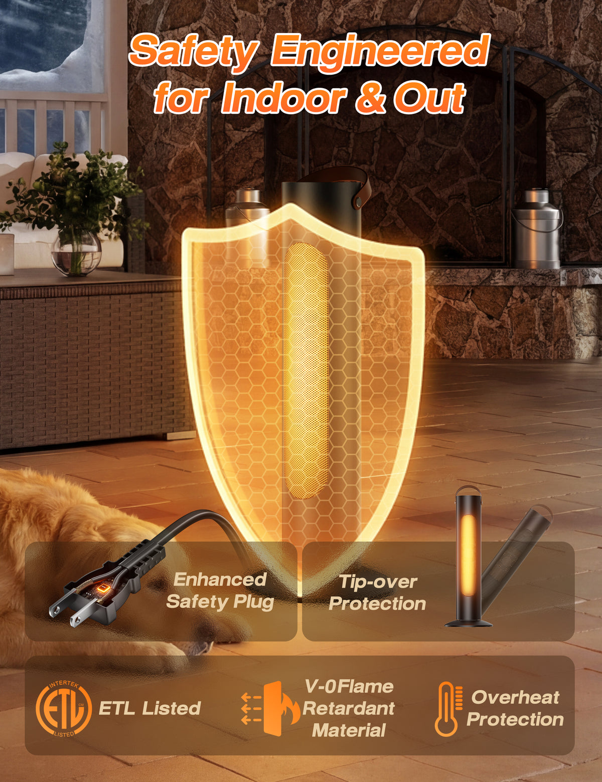 25" Space Heaters for Indoor Use, 1500W, 2 Heating & Fan Mode, Quiet 2-IN-1 Tower Heater and Fan Combo, 2S Instant Heating, 70°Oscillation, Quiet, 6 Safety Protections, for Bedroom Office black