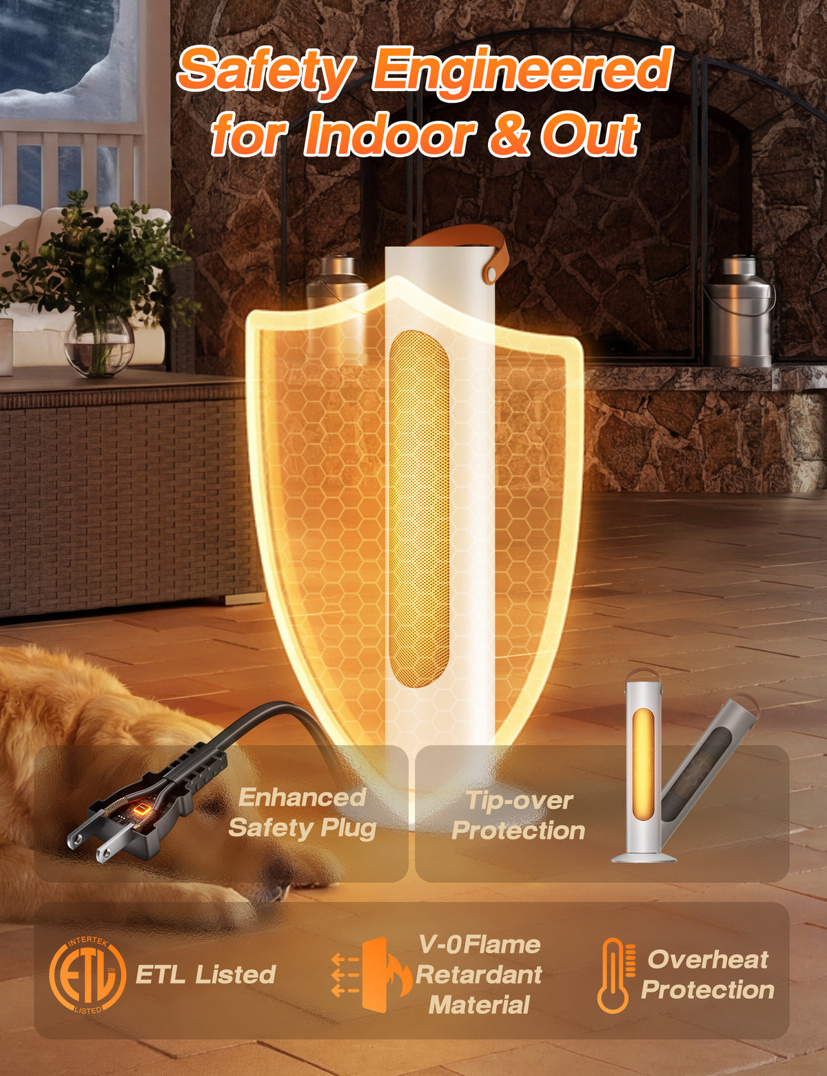 25" Space Heaters for Indoor Use, 1500W, 2 Heating & Fan Mode, Quiet 2-IN-1 Electric Portable Heater for Room, 2S Instant Heating, 70°Oscillation, Quiet, 6 Safety Protections, for Bedroom Office