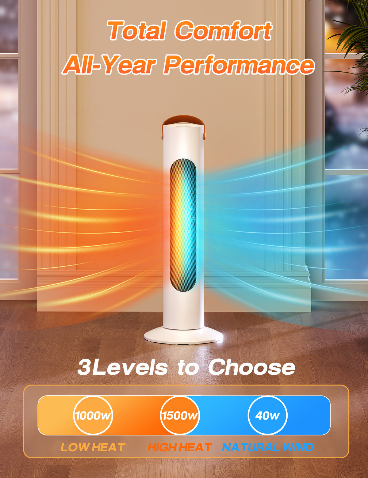 25" Space Heaters for Indoor Use, 1500W, 2 Heating & Fan Mode, Quiet 2-IN-1 Electric Portable Heater for Room, 2S Instant Heating, 70°Oscillation, Quiet, 6 Safety Protections, for Bedroom Office