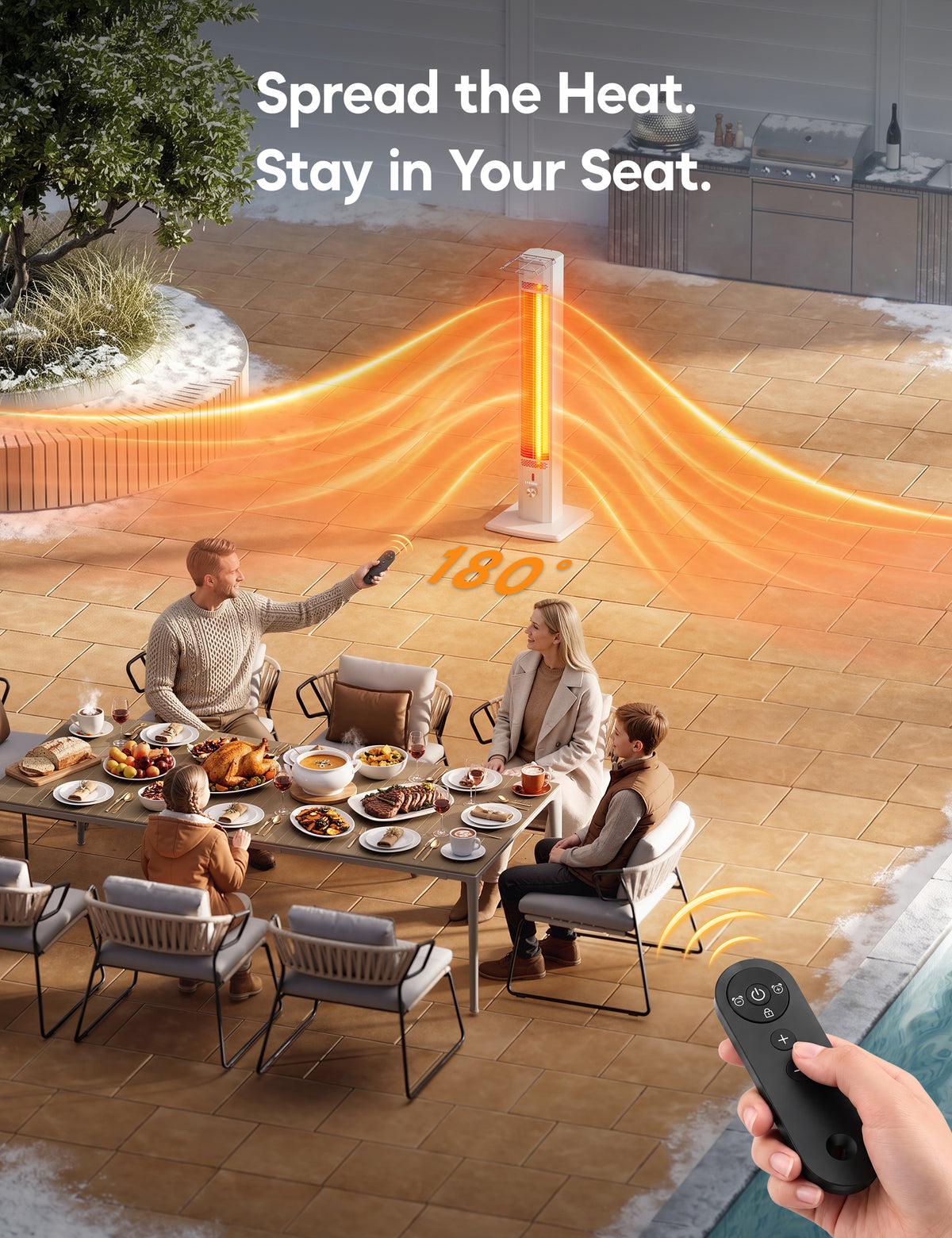 Patio Heater for Outdoor Use, 42.92" Infrared Electric Outdoor Heater, 1500W Instant Heating, Portable Space Heater, 9 Heat Levels, 9H Timer, Remote, for Garage, Backyard, Large Room, Indoor, White