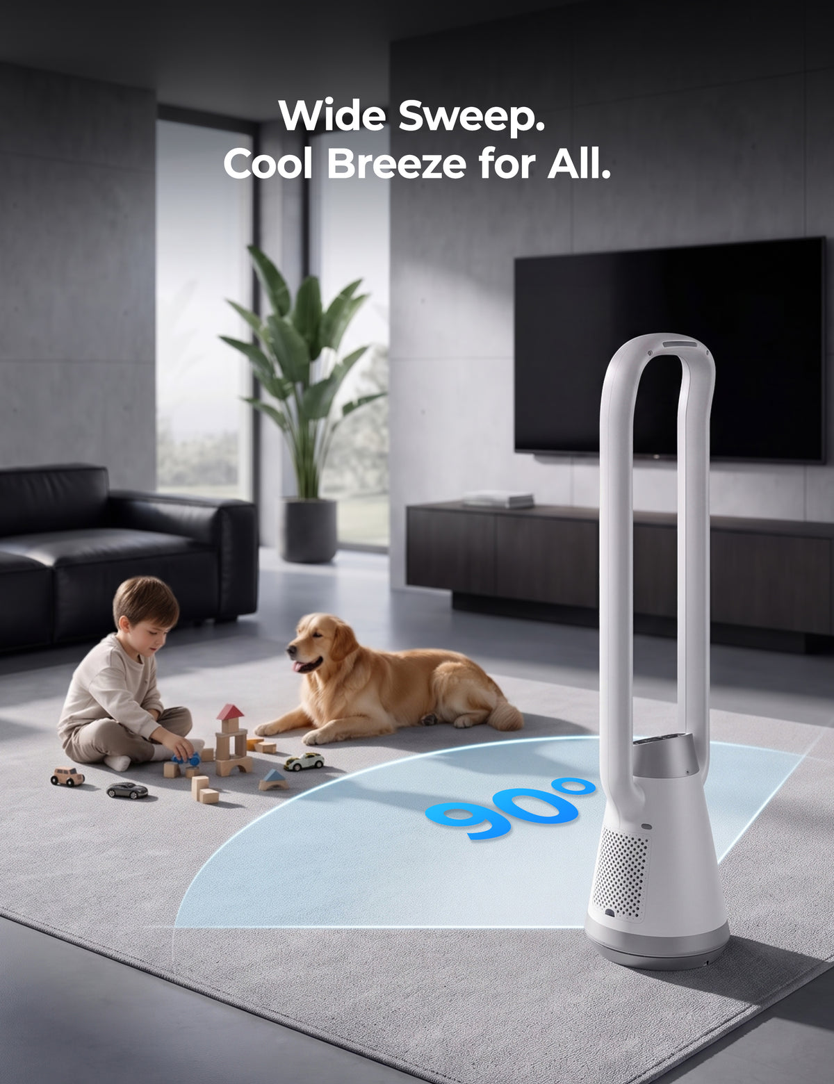 34.2" Bladeless Tower Fan for Bedroom, 70° Oscillating, Quiet DC Motor