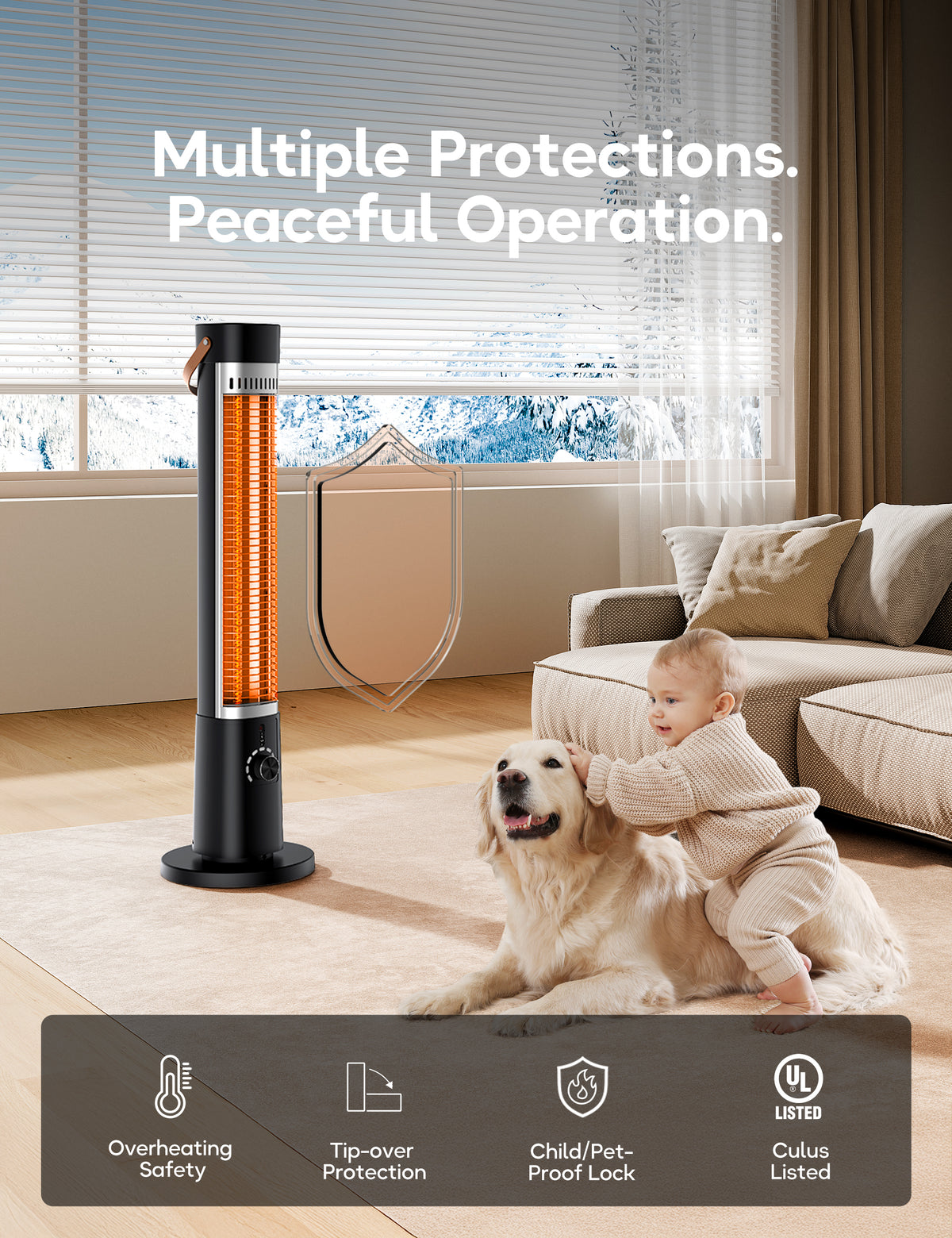 Patio Heater for Outdoor Use, Infrared Electric Outdoor Heater, 1500W Instant Heating, 60-Degree Oscillation, 9 Heat Levels, 9H Timer, Remote, for Garage, Backyard, Large Room, Indoor, 32.4", Black