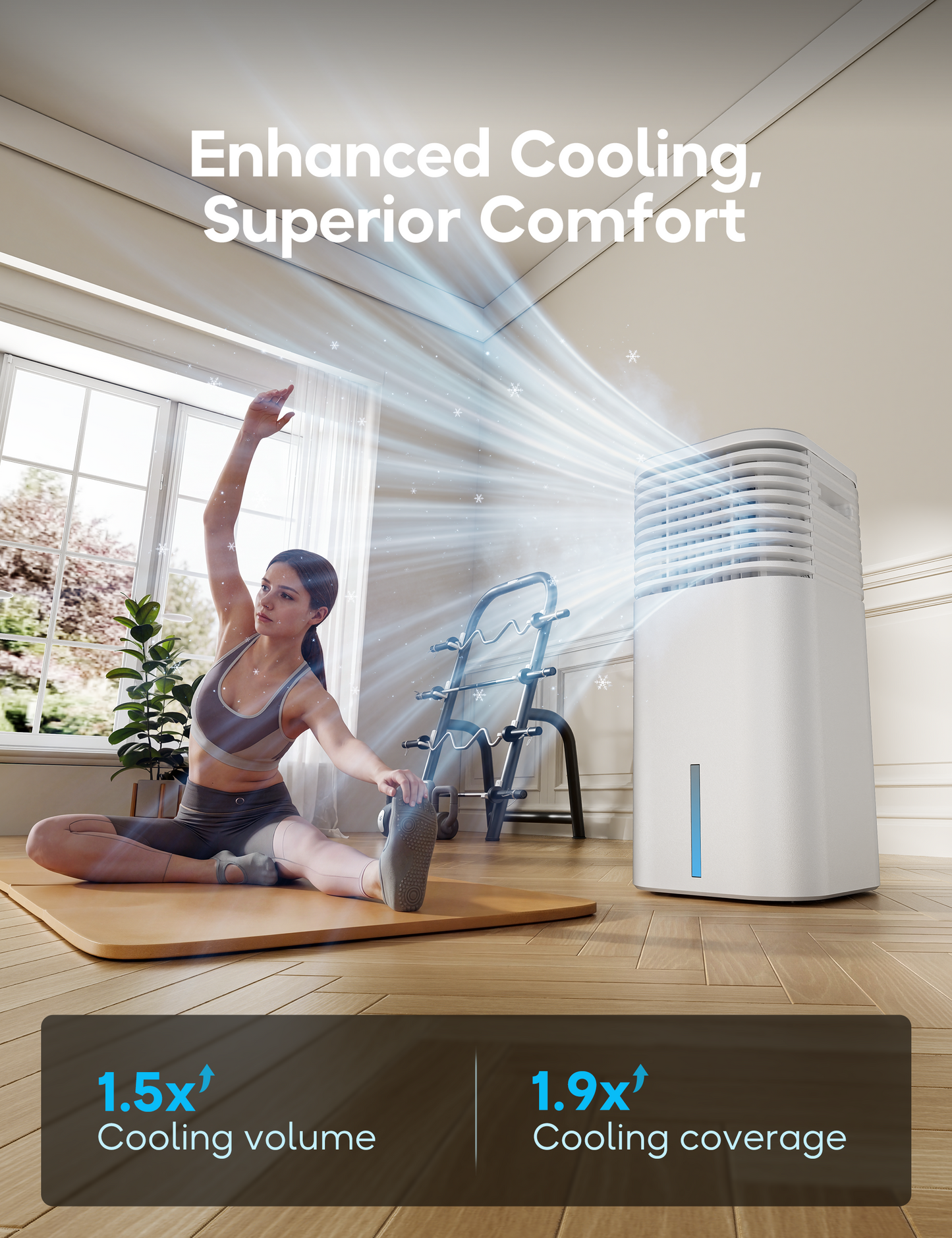 Windowless Portable Air Conditioner, 24.5" Small Evaporative Air Cooler for Room No Window, 3-Speed Settings, 4 Modes, 7H Timer, Remote Control, 4 Ice Packs, Quiet AC Unit for Bedroom, Ivory