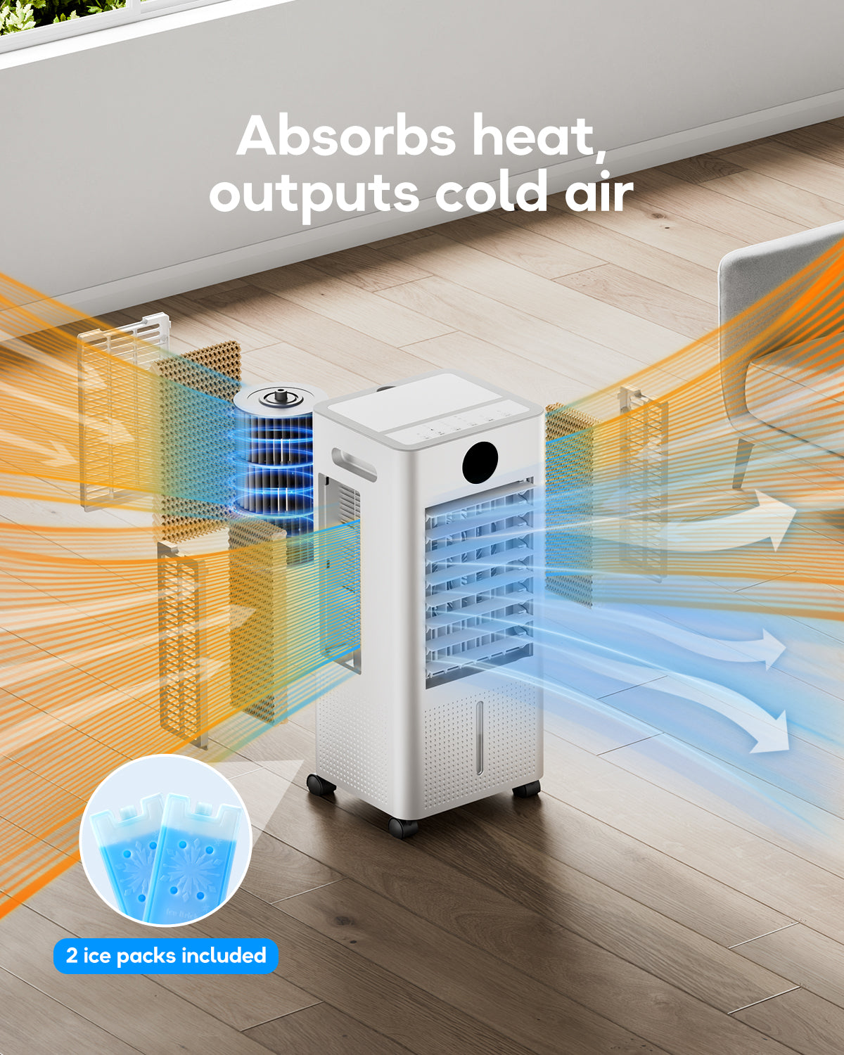Portable Air Conditioner, Evaporative Air Cooler Windowless with Remote, 3 Speeds, 12H Timer, Oscillating Swamp Cooler for Bedroom, Living Room, Ivory