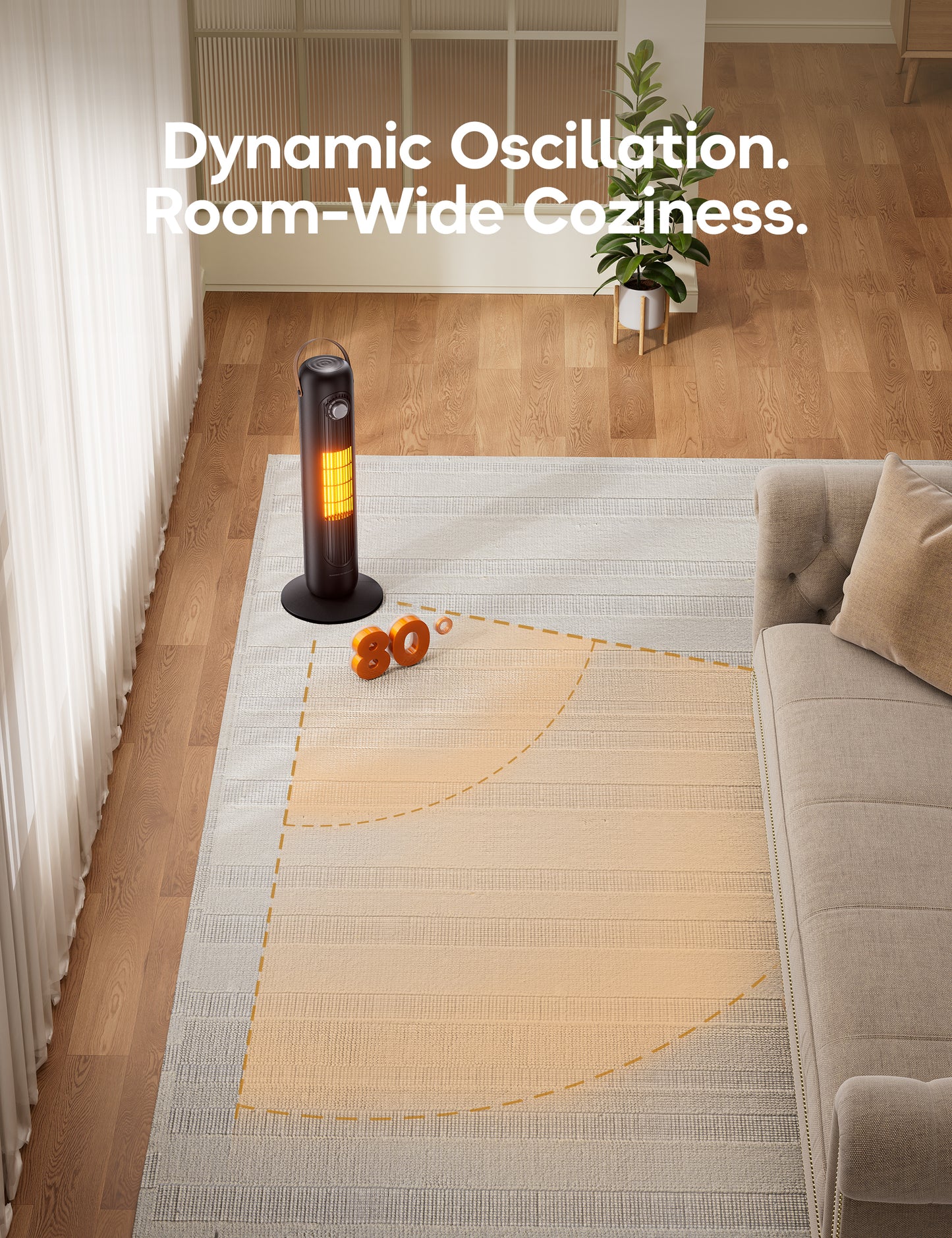 Electric Space Heater for Indoor Use, 24" Portable 1500W Heater with Overheat and Tip-Over Protection, 80° Oscillation, 1s Instant Heating Heater for Office, Bedroom, Black