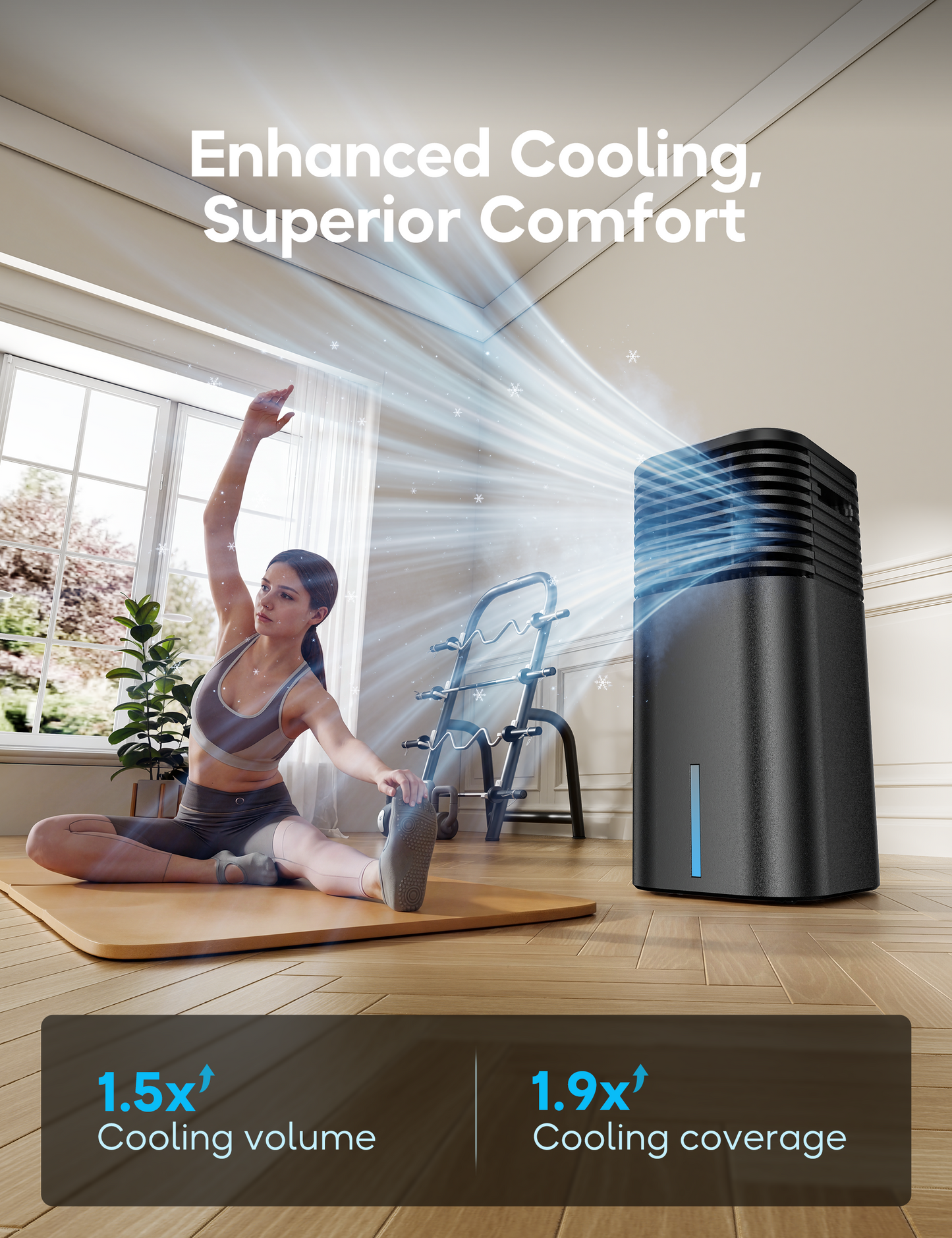 Windowless Portable Air Conditioner, 24.5" Small Evaporative Air Cooler for Room No Window, 3-Speed Settings, 4 Modes, 7H Timer, Remote Control, 4 Ice Packs, Quiet AC Unit for Bedroom, Black