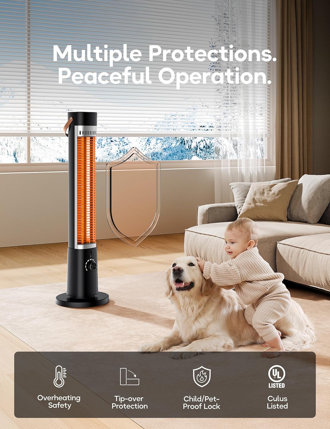 Patio Heater for Outdoor Use, Infrared Electric Outdoor Heater, 1500W Instant Heating, 60-Degree Oscillation, 9 Heat Levels, 9H Timer, Remote, for Garage, Backyard, Large Room, Indoor, 32.2”,Jet