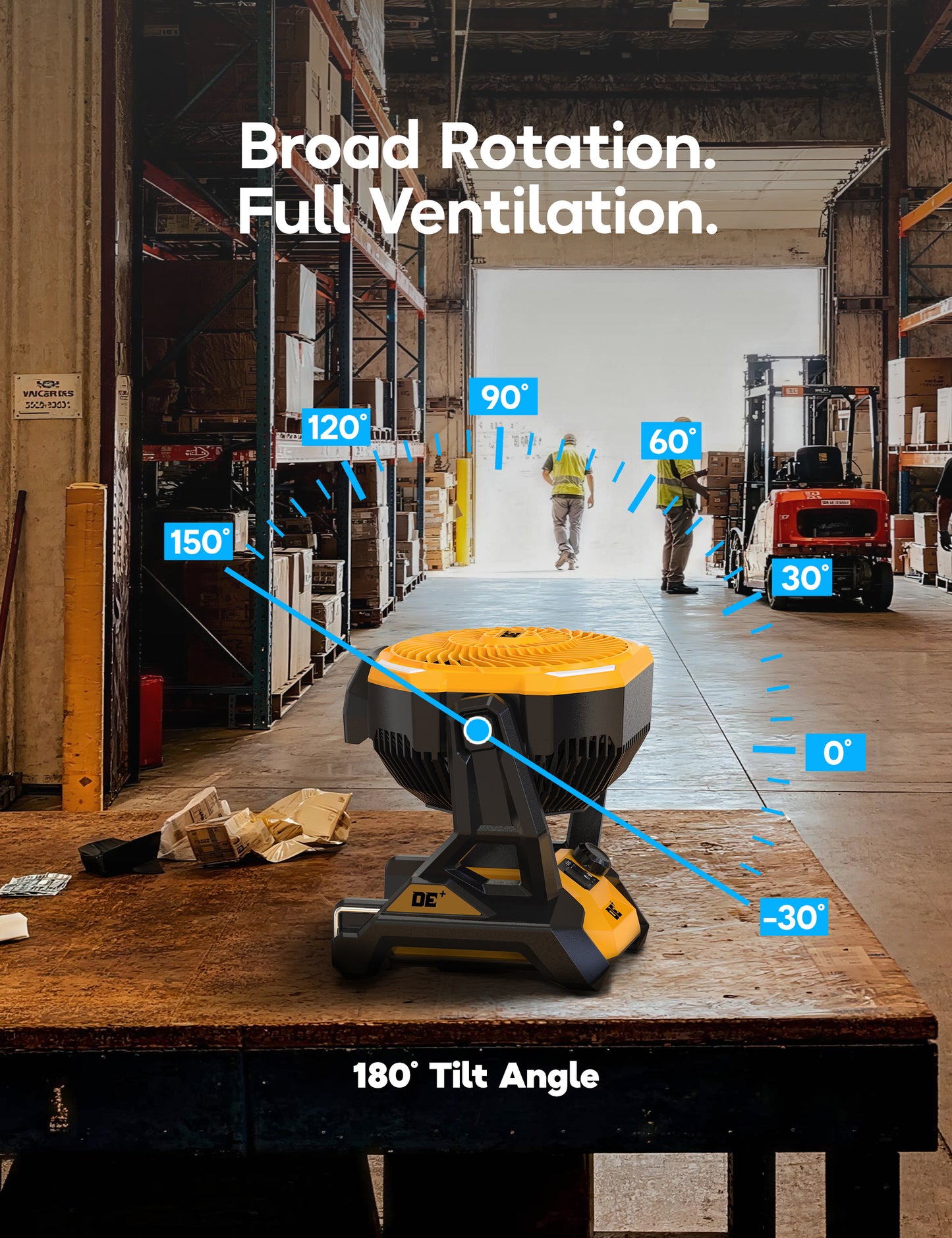 Battery Operated Fan, for DeWalt 20V Max Battery, Cordless Jobsite Fan for Camping, with LED Lights, Hook for Hanging, Variable Speed, for Workshops, USB Port(Bare Tool Only)