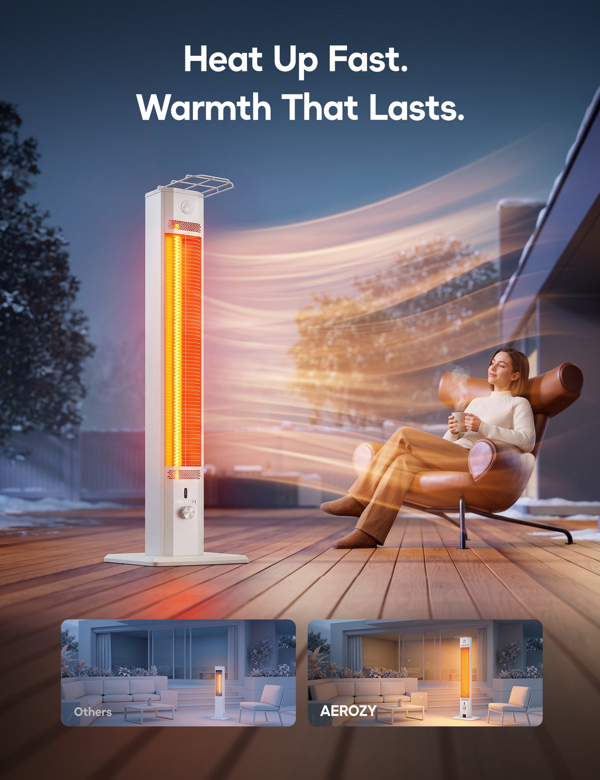 Patio Heater for Outdoor Use, 42.92" Infrared Electric Outdoor Heater, 1500W Instant Heating, Portable Space Heater, 9 Heat Levels, 9H Timer, Remote, for Garage, Backyard, Large Room, Indoor, White