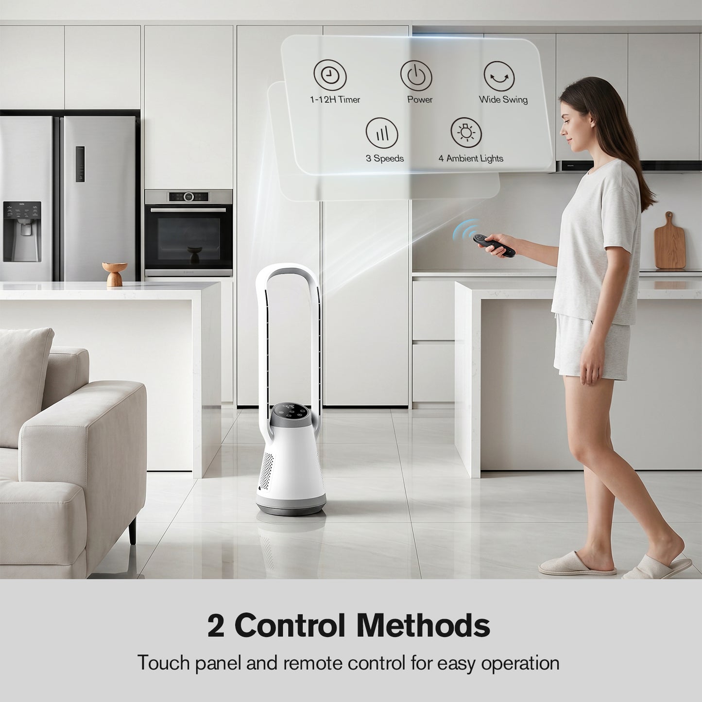 AEROZY Bladeless Tower Fan for Bedroom, 70° Oscillating, Quiet DC Motor