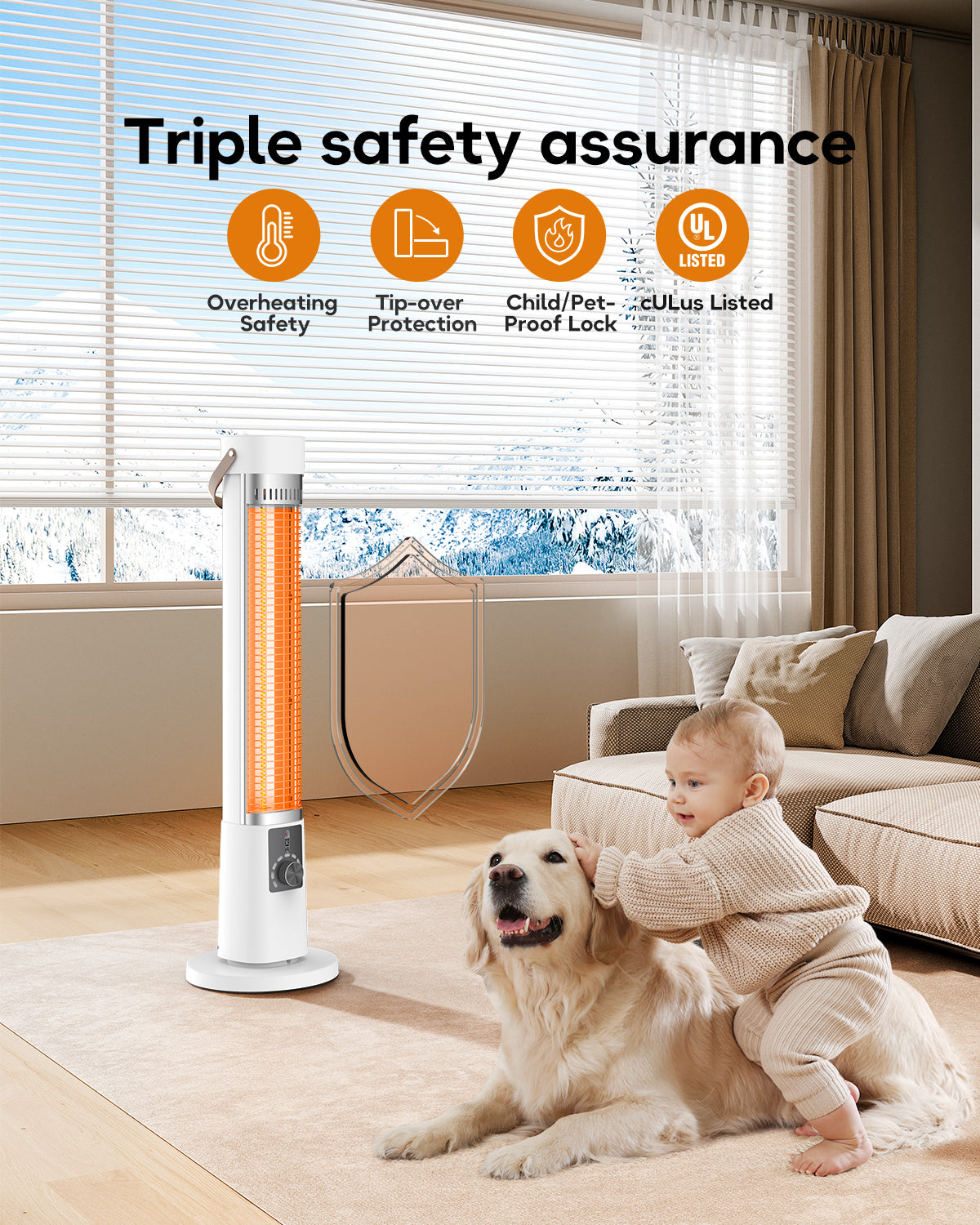 Patio Heater for Outdoor Use, 32.1" Electric Space Heater Indoor, Portable Infrared Heater with 60-Degree Oscillation, Timer, Remote, for Patio, Gazebo, White