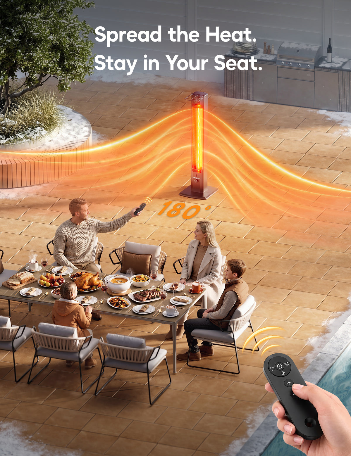 Patio Heater for Outdoor Use, 42.92" Infrared Electric Outdoor Heater, 1500W Instant Heating, Portable Space Heater, 9 Heat Levels, 9H Timer, Remote, for Garage, Backyard, Large Room, Indoor, Black