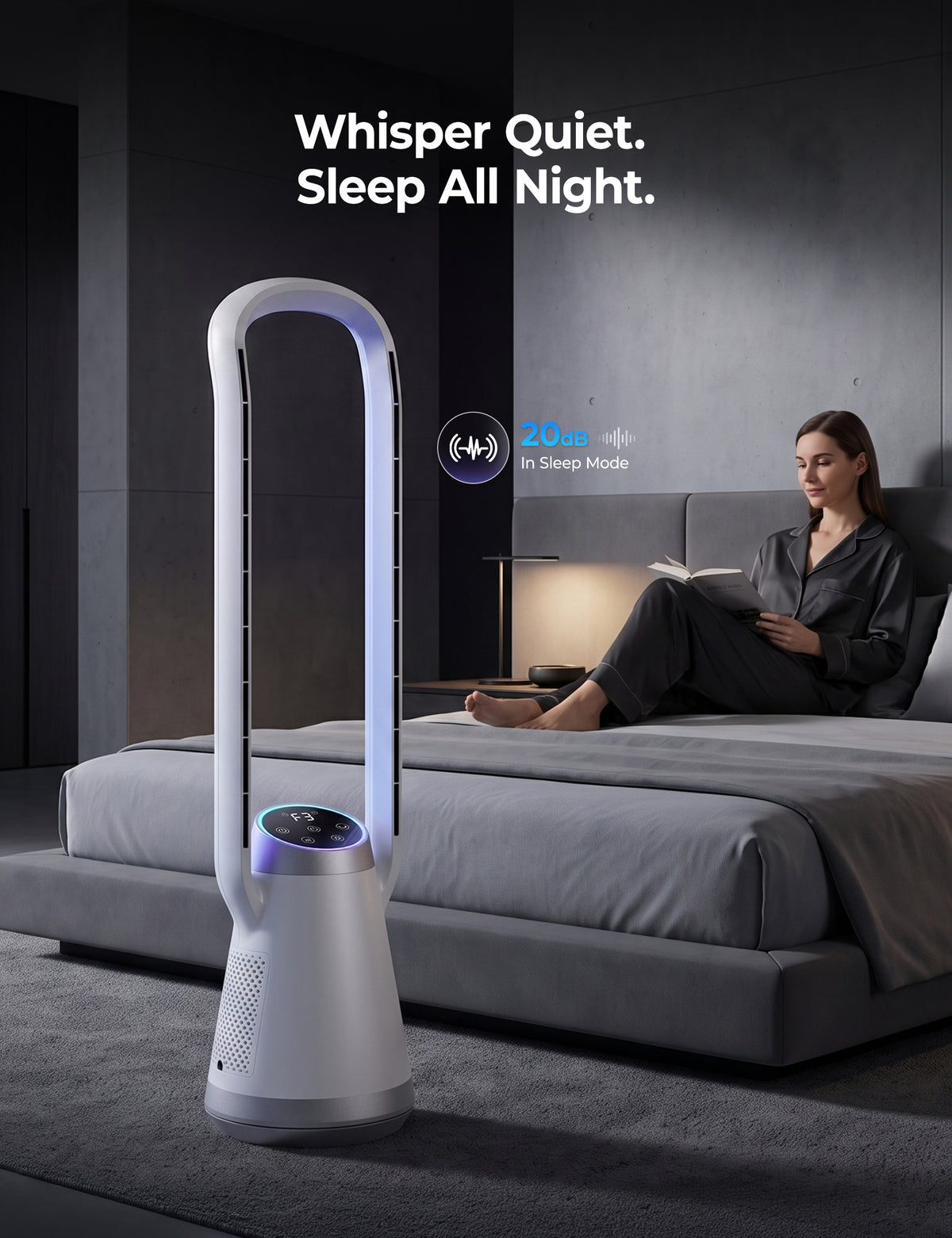 34.2" Bladeless Tower Fan for Bedroom, 70° Oscillating, Quiet DC Motor