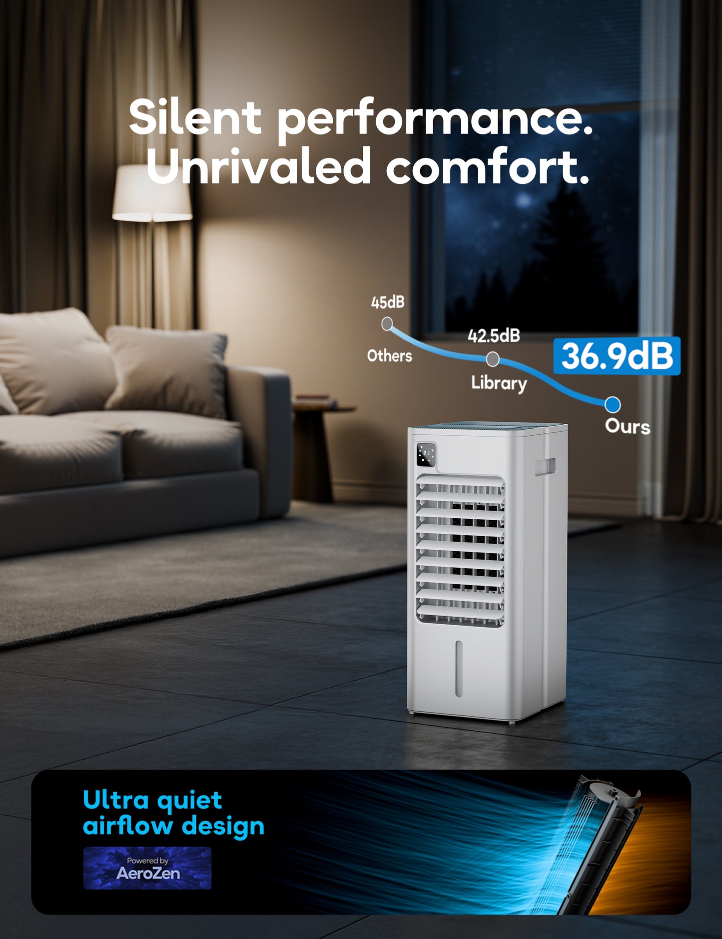AEROZY Portable Air Conditioner Windowless, Evaporative Cooler with Digital Display, Remote, 3 Speeds, 12H Timer, Oscillating Swamp Cooler for Room no Windows, Bedroom, Living Room