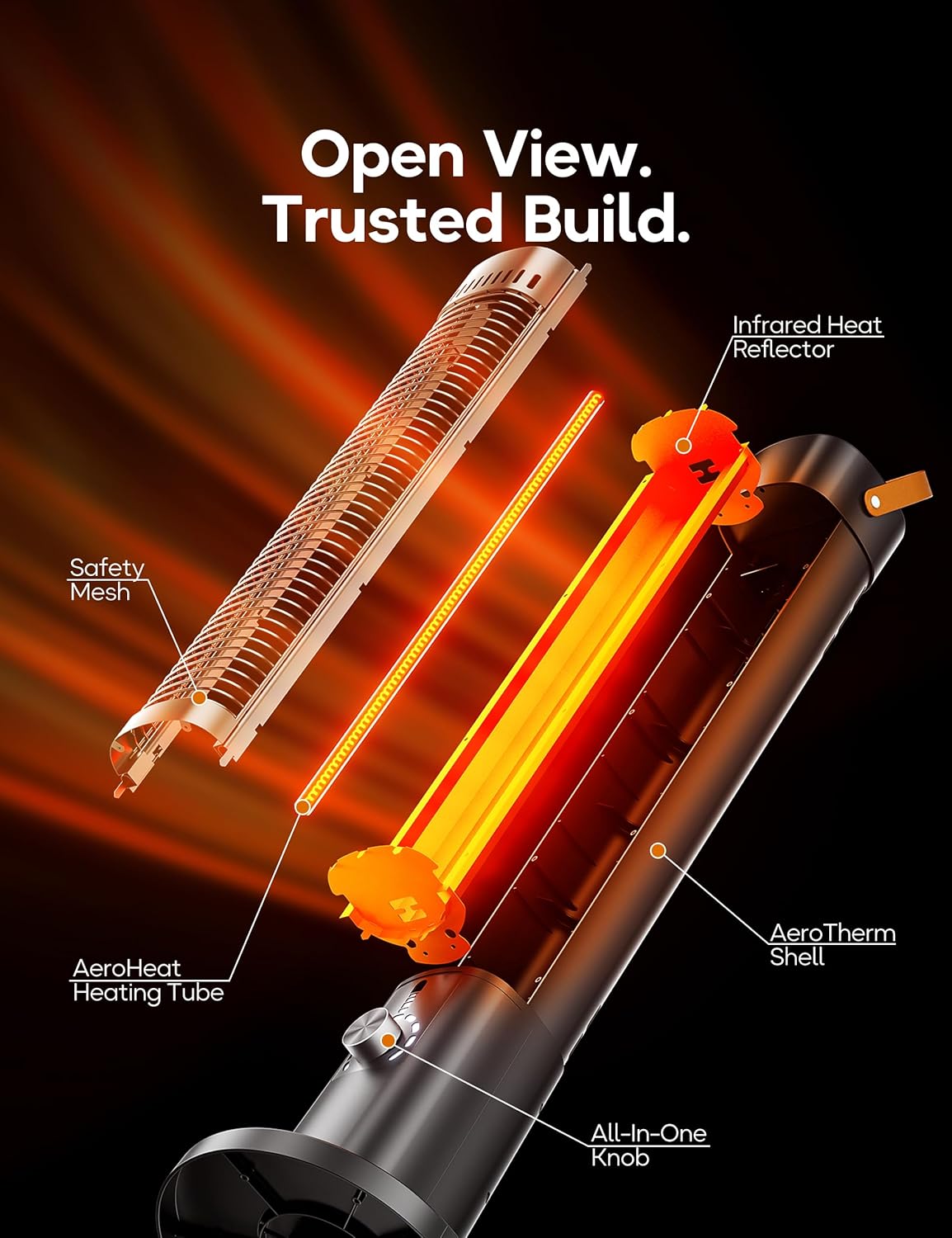 Patio Heater for Outdoor Use, Infrared Electric Outdoor Heater, 1500W Instant Heating, 60-Degree Oscillation, 9 Heat Levels, 9H Timer, Remote, for Garage, Backyard, Large Room, Indoor, 32.2”,Jet