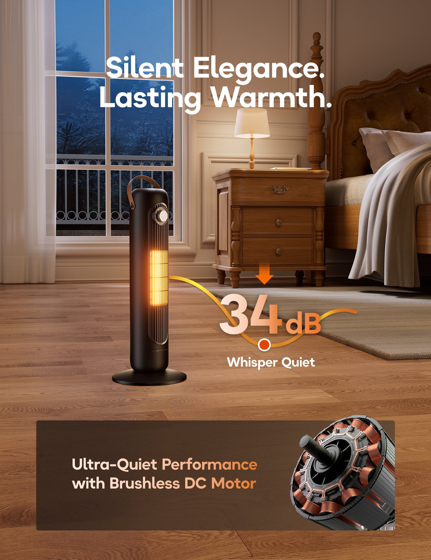 Electric Space Heater for Indoor Use, 24" Portable 1500W Heater with Overheat and Tip-Over Protection, 80° Oscillation, 1s Instant Heating Heater for Office, Bedroom, Black