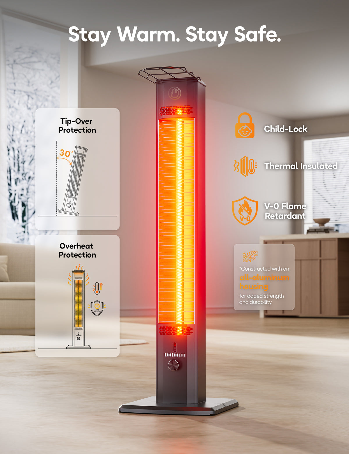 Patio Heater for Outdoor Use, 42.92" Infrared Electric Outdoor Heater, 1500W Instant Heating, Portable Space Heater, 9 Heat Levels, 9H Timer, Remote, for Garage, Backyard, Large Room, Indoor, Black