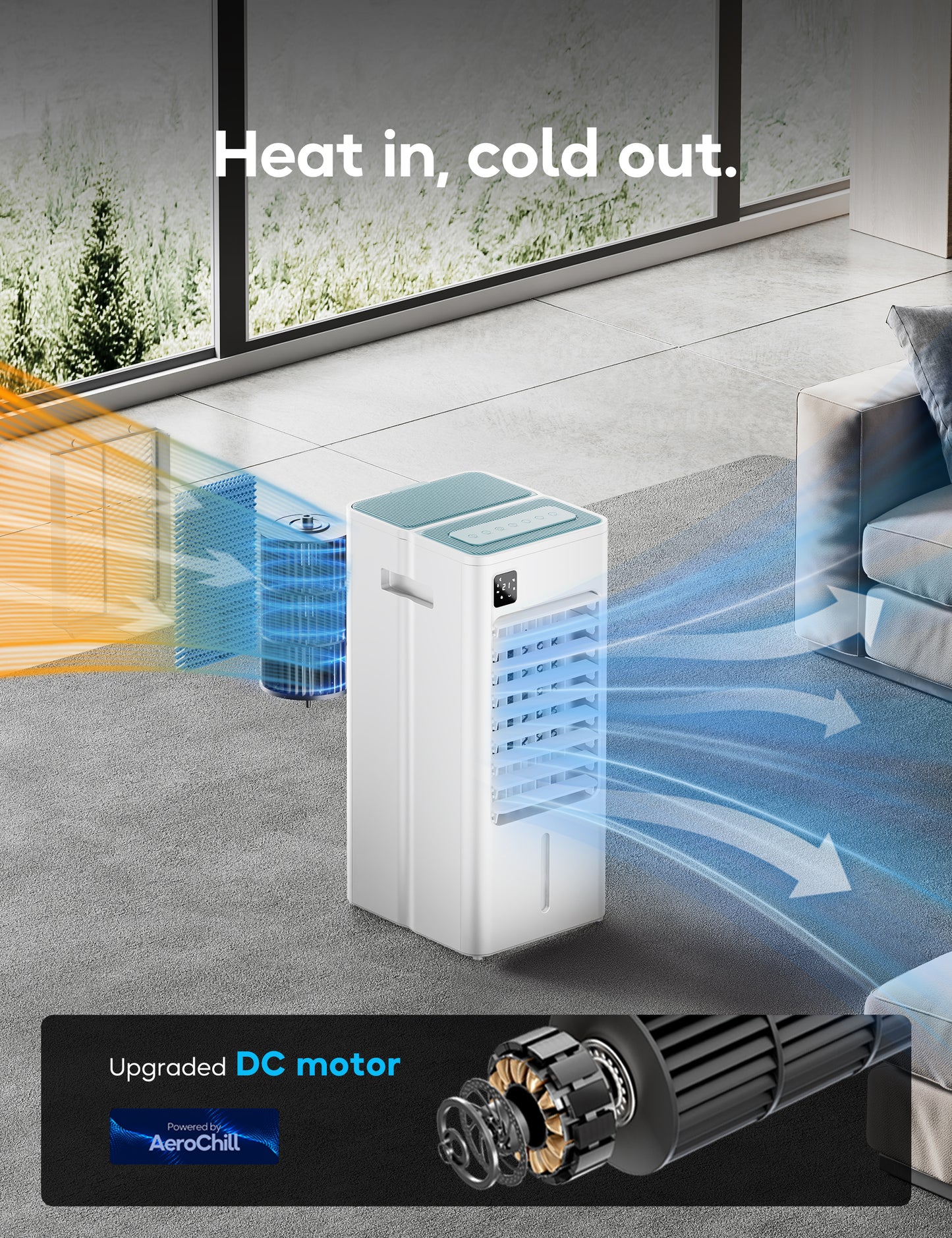 AEROZY Portable Air Conditioner Windowless, Evaporative Cooler with Digital Display, Remote, 3 Speeds, 12H Timer, Oscillating Swamp Cooler for Room no Windows, Bedroom, Living Room