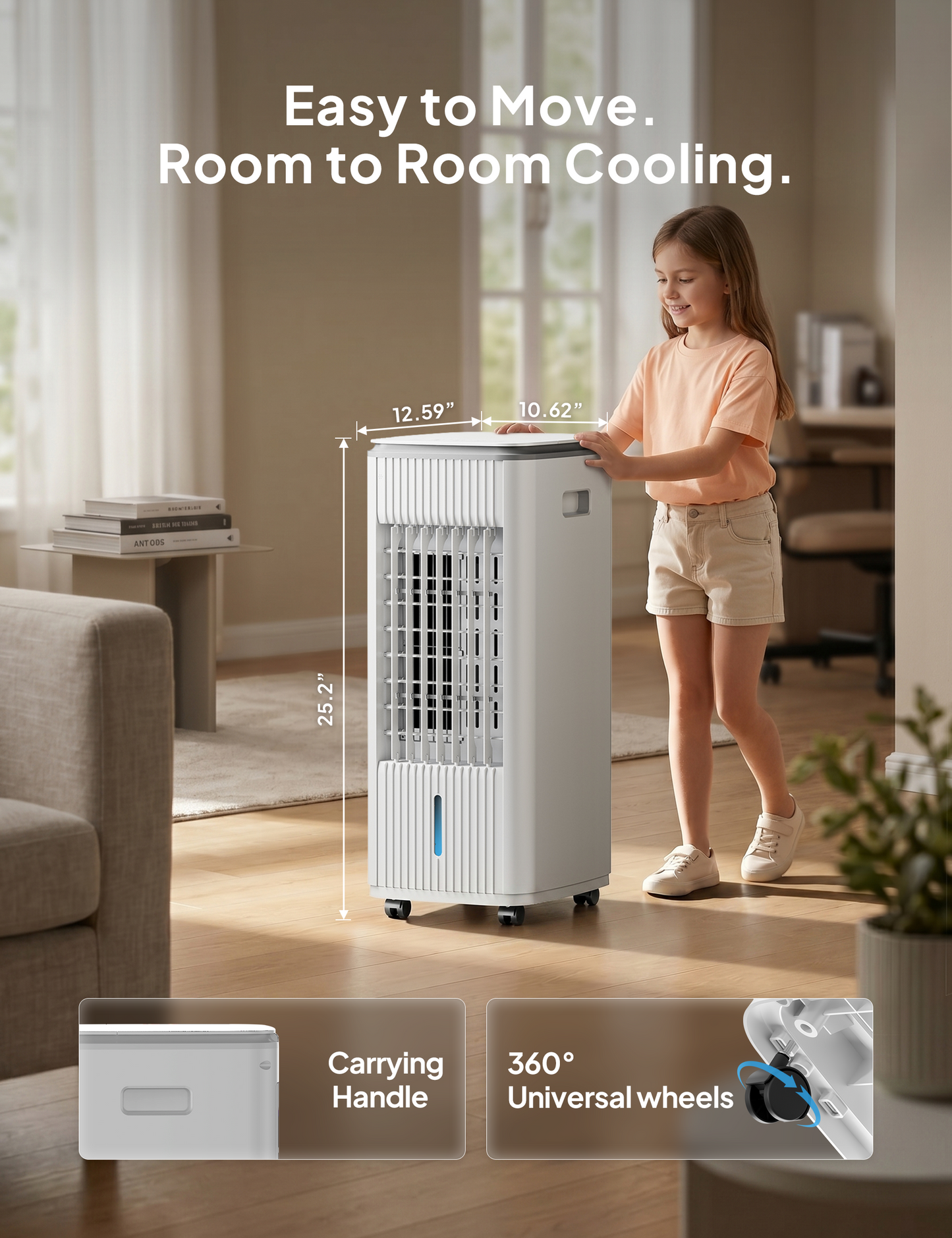 Windowless Portable Air Conditioner, 3-In-1 Evaporative Air Cooler for Room No Window Needed, 4 Ice Packs, 7H Timer, 70° Oscillation Swamp Cooler Fan, Ventless Portable Ac Unit for Office White-6