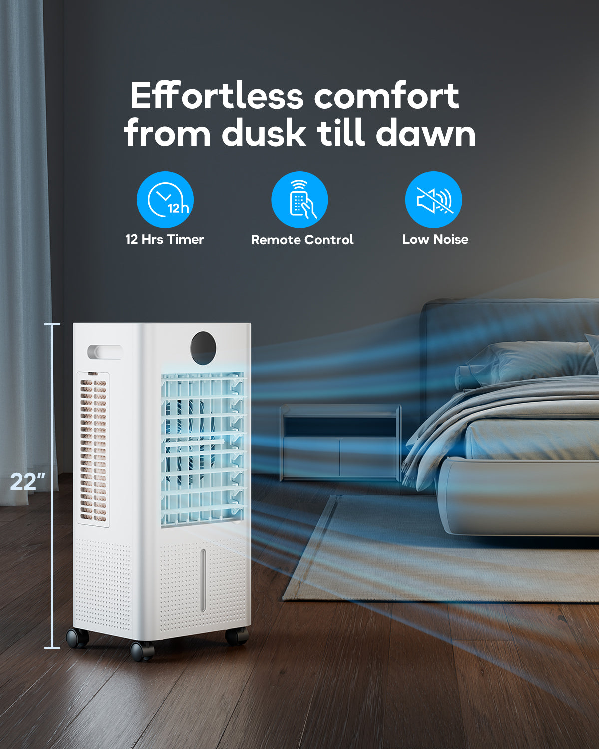 Portable Air Conditioner, Evaporative Air Cooler Windowless with Remote, 3 Speeds, 12H Timer, Oscillating Swamp Cooler for Bedroom, Living Room, Ivory