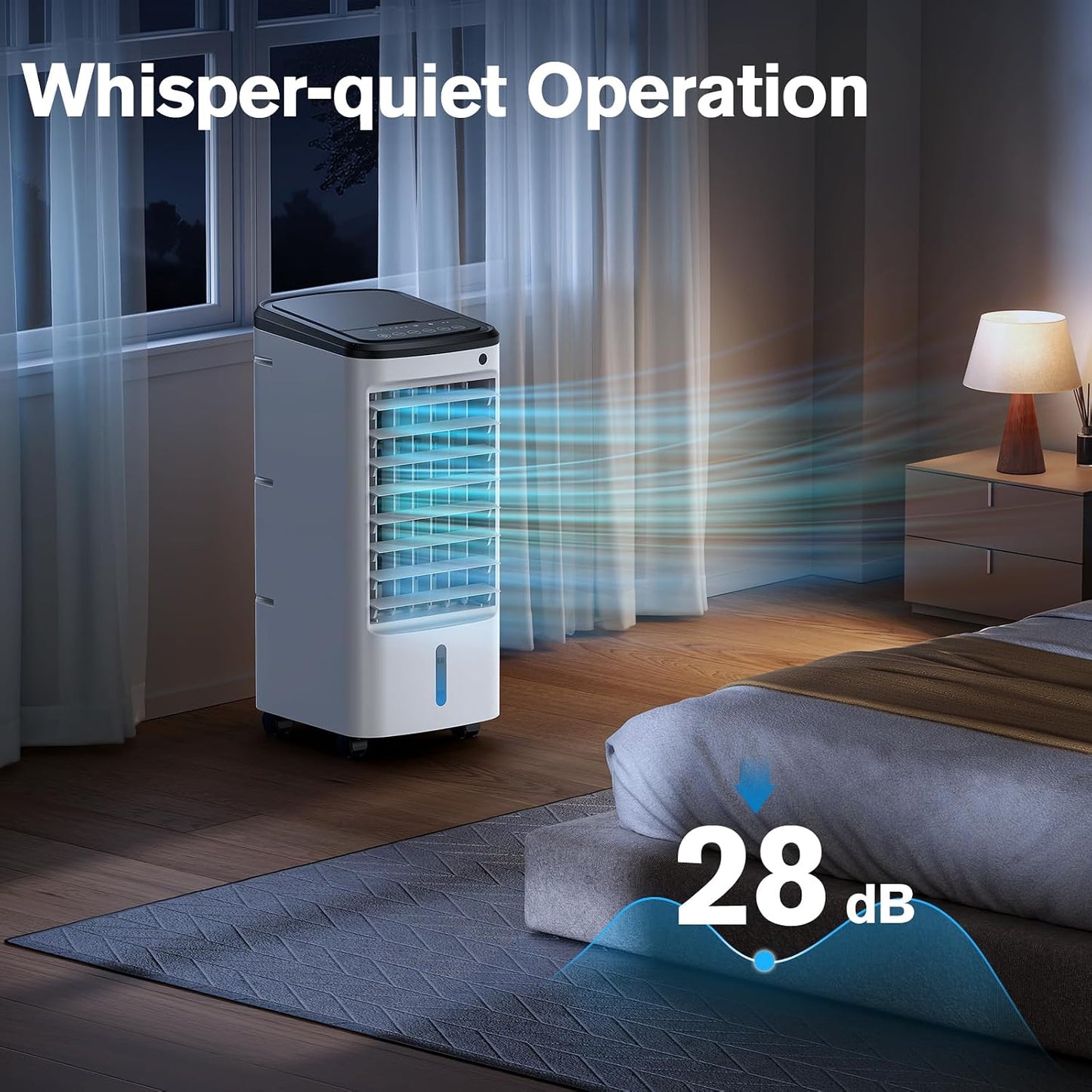 Windowless Portable Air Conditioner, 22.1" Evaporative Air Cooler with Remote, 120° Oscillation Swamp Cooler for Room No Window, 3 Speed, 4 Modes, Timer, 6 Ice Packs, Quiet AC Unit for Bedroom, White
