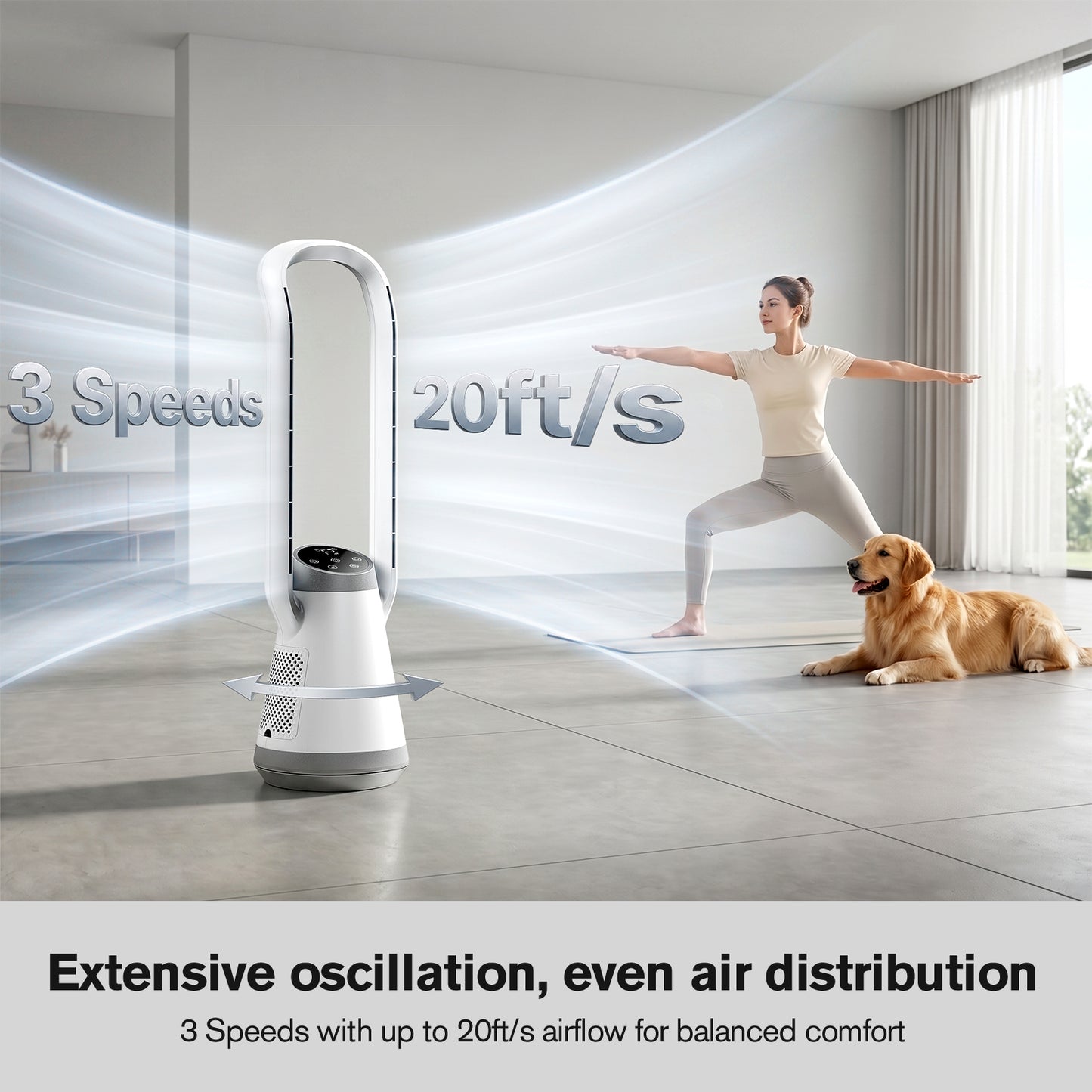 AEROZY Bladeless Tower Fan for Bedroom, 70° Oscillating, Quiet DC Motor