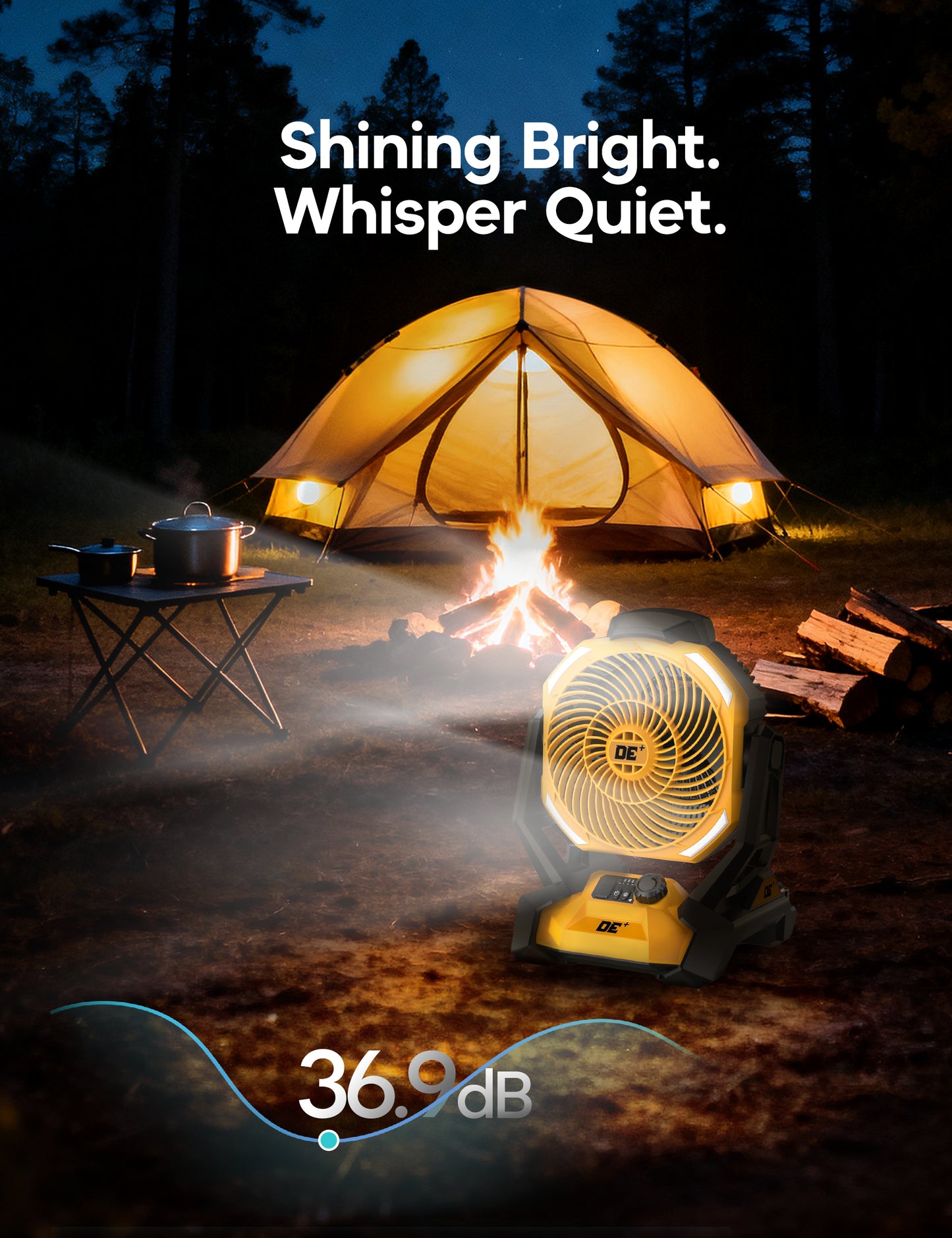 Battery Operated Fan, for DeWalt 20V Max Battery, Cordless Jobsite Fan for Camping, with LED Lights, Hook for Hanging, Variable Speed, for Workshops, USB Port(Bare Tool Only)