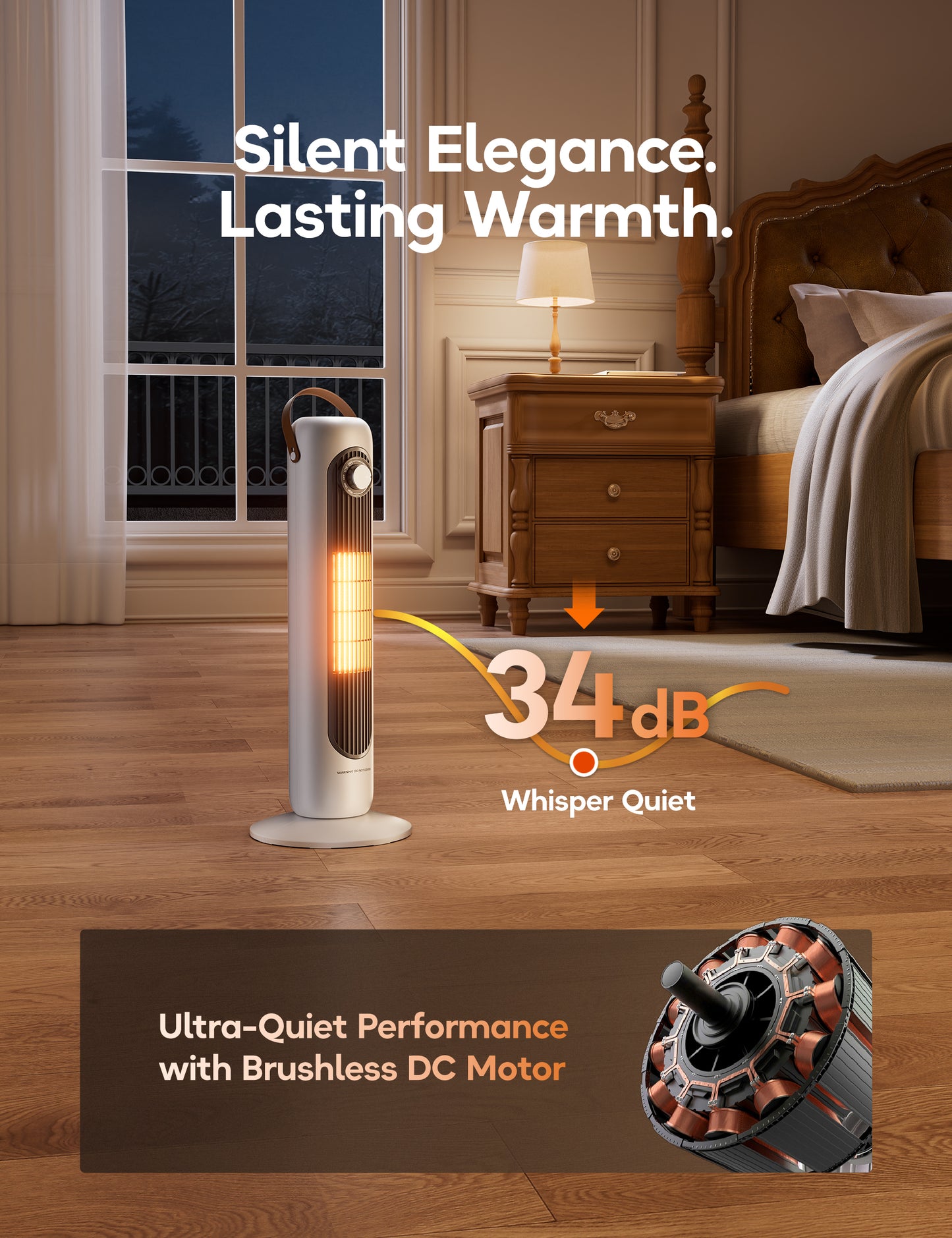 Electric Space Heater for Indoor Use, 24" Portable 1500W Heater with Overheat and Tip-Over Protection, 80° Oscillation, 1s Instant Heating Heater for Office, Bedroom, White