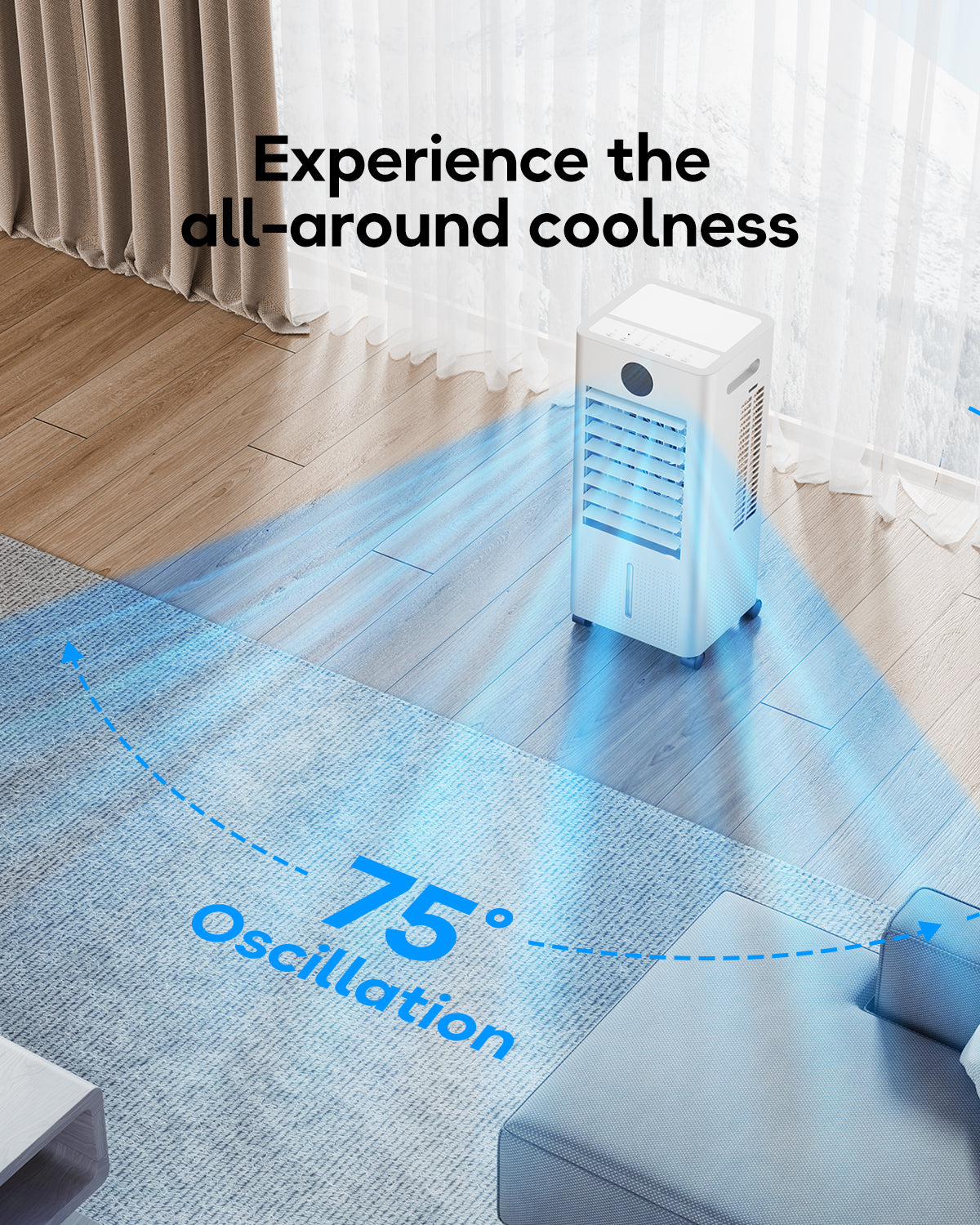 Portable Air Conditioner, Evaporative Air Cooler Windowless with Remote, 3 Speeds, 12H Timer, Oscillating Swamp Cooler for Bedroom, Living Room, Ivory
