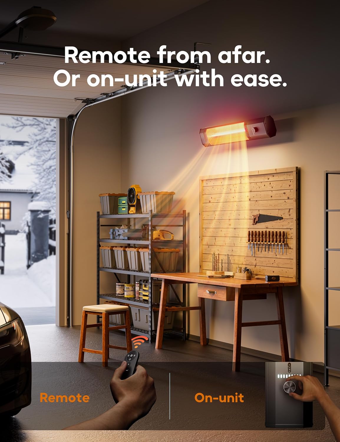 Patio Heater for Outdoor Use, 34.1" Electric Overhead Heaters, 1500W, Wall Mount Infrared Heater, 9 Levels Heating with Remote, 9H Timers, IPX5 Waterproof, Garage, Restaurant Backyard, Black