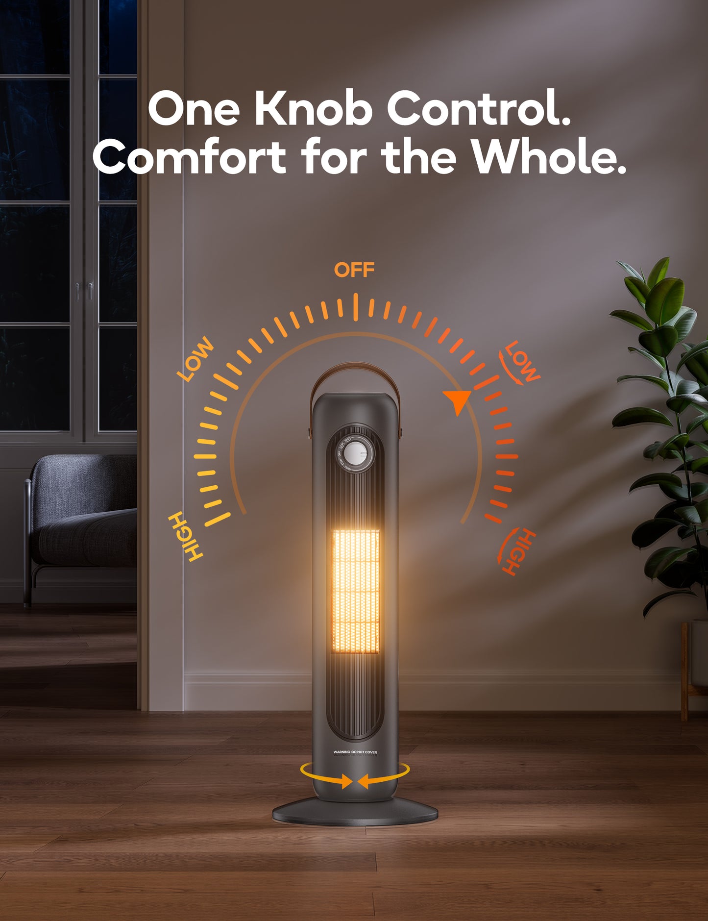 Electric Space Heater for Indoor Use, 24" Portable 1500W Heater with Overheat and Tip-Over Protection, 80° Oscillation, 1s Instant Heating Heater for Office, Bedroom, Black