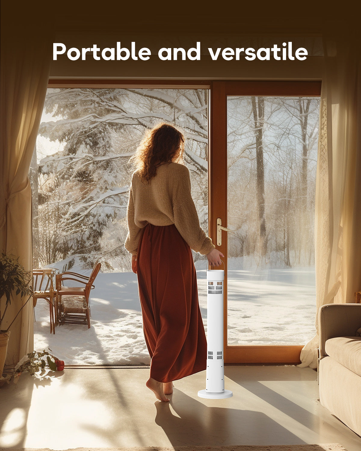 Patio Heater for Outdoor Use, 32.1" Electric Space Heater Indoor, Portable Infrared Heater with 60-Degree Oscillation, Timer, Remote, for Patio, Gazebo, White