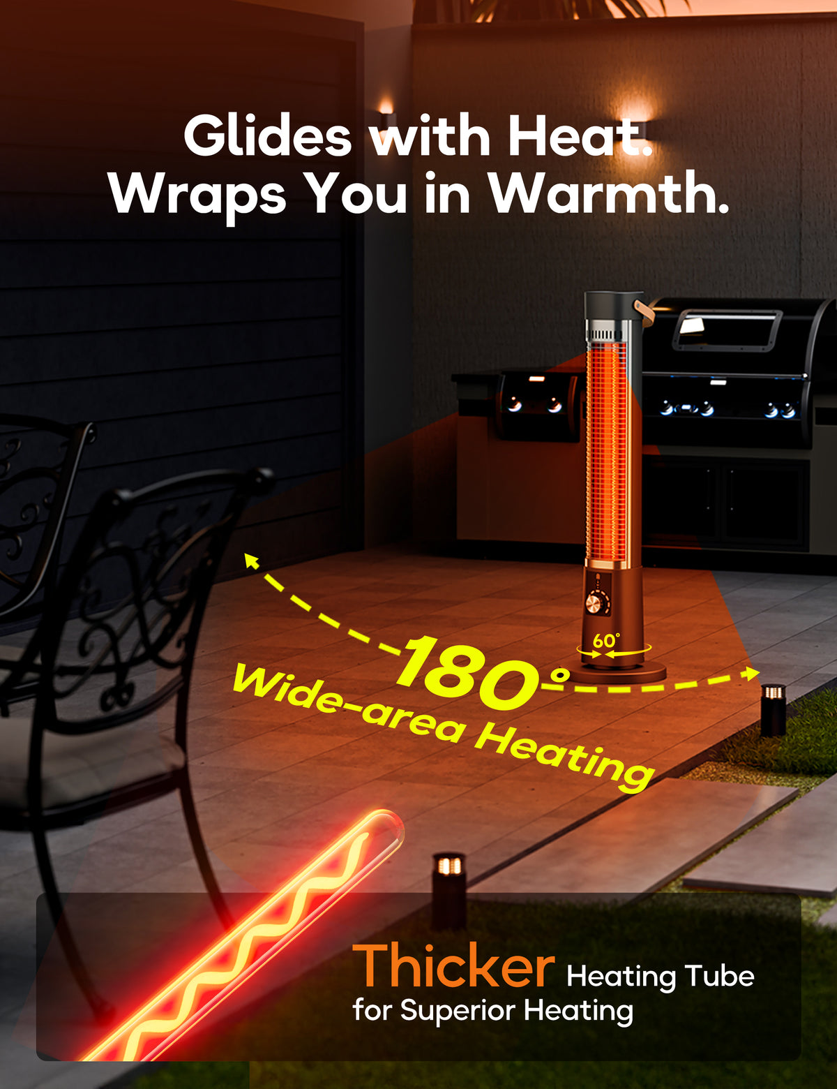 Patio Heater for Outdoor Use, Infrared Electric Outdoor Heater, 1500W Instant Heating, 60-Degree Oscillation, 9 Heat Levels, 9H Timer, Remote, for Garage, Backyard, Large Room, Indoor, 32.4", Black