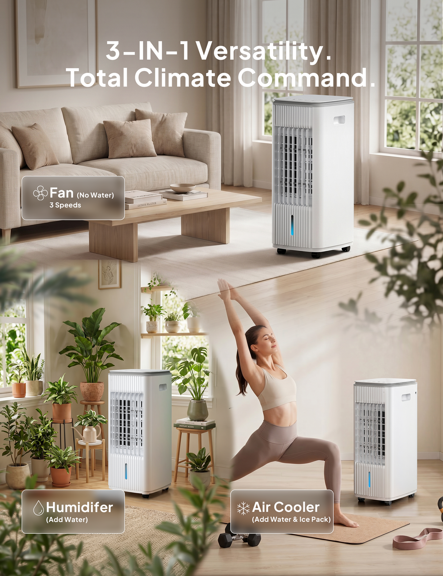 Windowless Portable Air Conditioner, 3-In-1 Evaporative Air Cooler for Room No Window Needed, 4 Ice Packs, 7H Timer, 70° Oscillation Swamp Cooler Fan, Ventless Portable Ac Unit for Office White-6