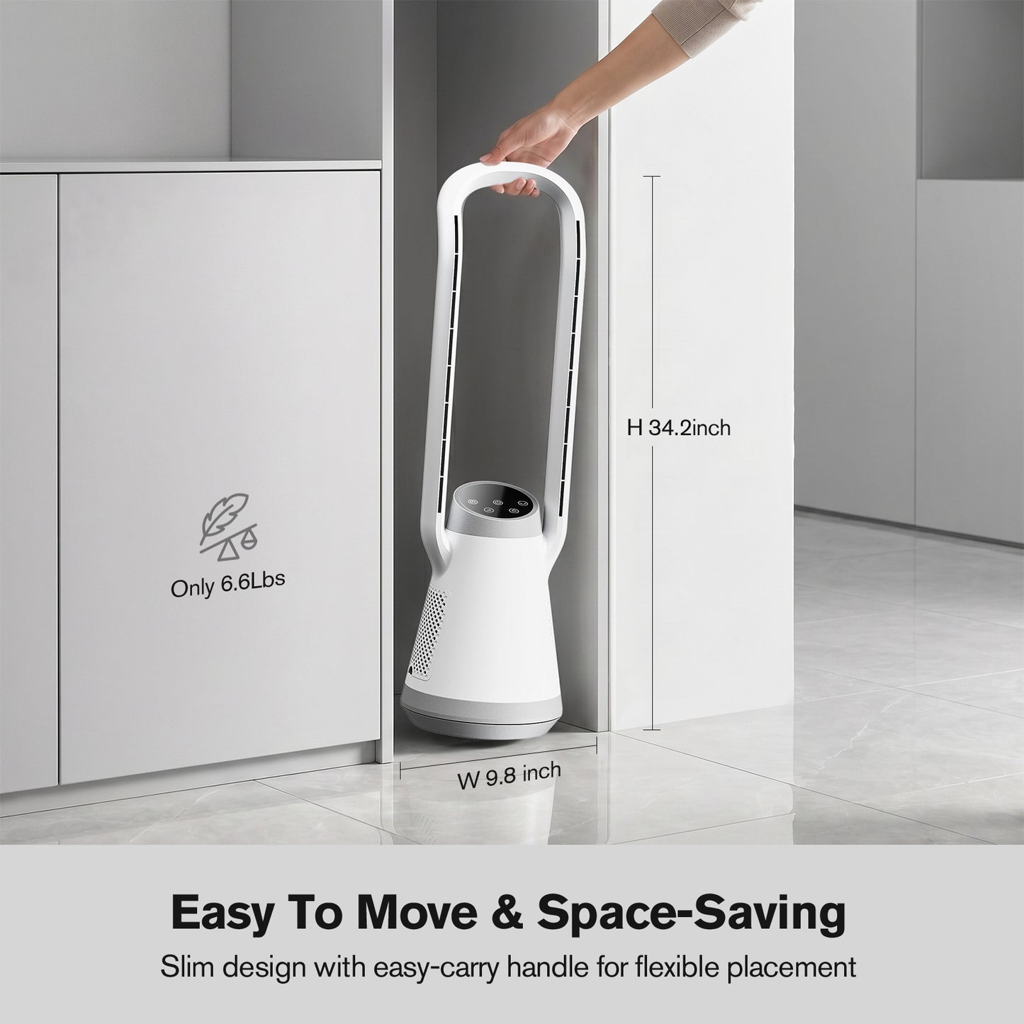 AEROZY Bladeless Tower Fan for Bedroom, 70° Oscillating, Quiet DC Motor