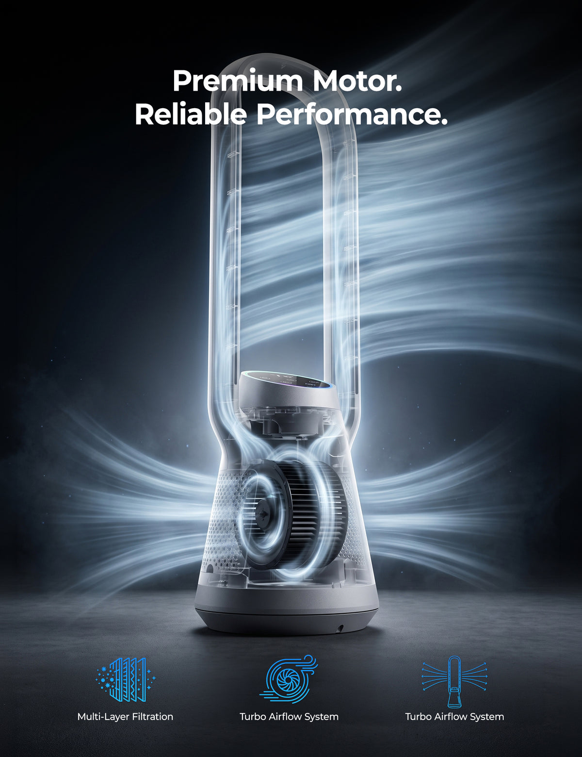 34.2" Bladeless Tower Fan for Bedroom, 70° Oscillating, Quiet DC Motor