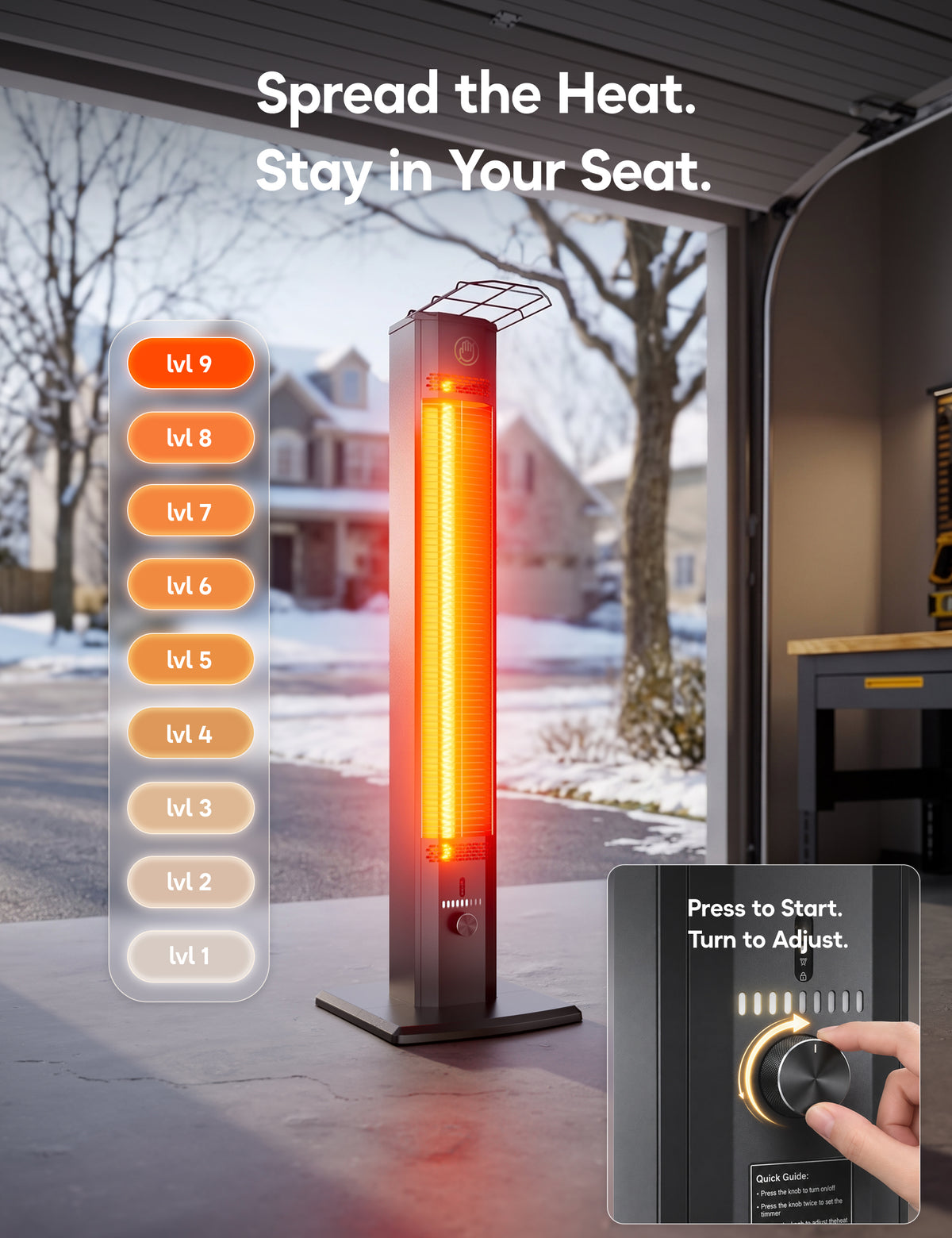 Patio Heater for Outdoor Use, 42.92" Infrared Electric Outdoor Heater, 1500W Instant Heating, Portable Space Heater, 9 Heat Levels, 9H Timer, Remote, for Garage, Backyard, Large Room, Indoor, Black